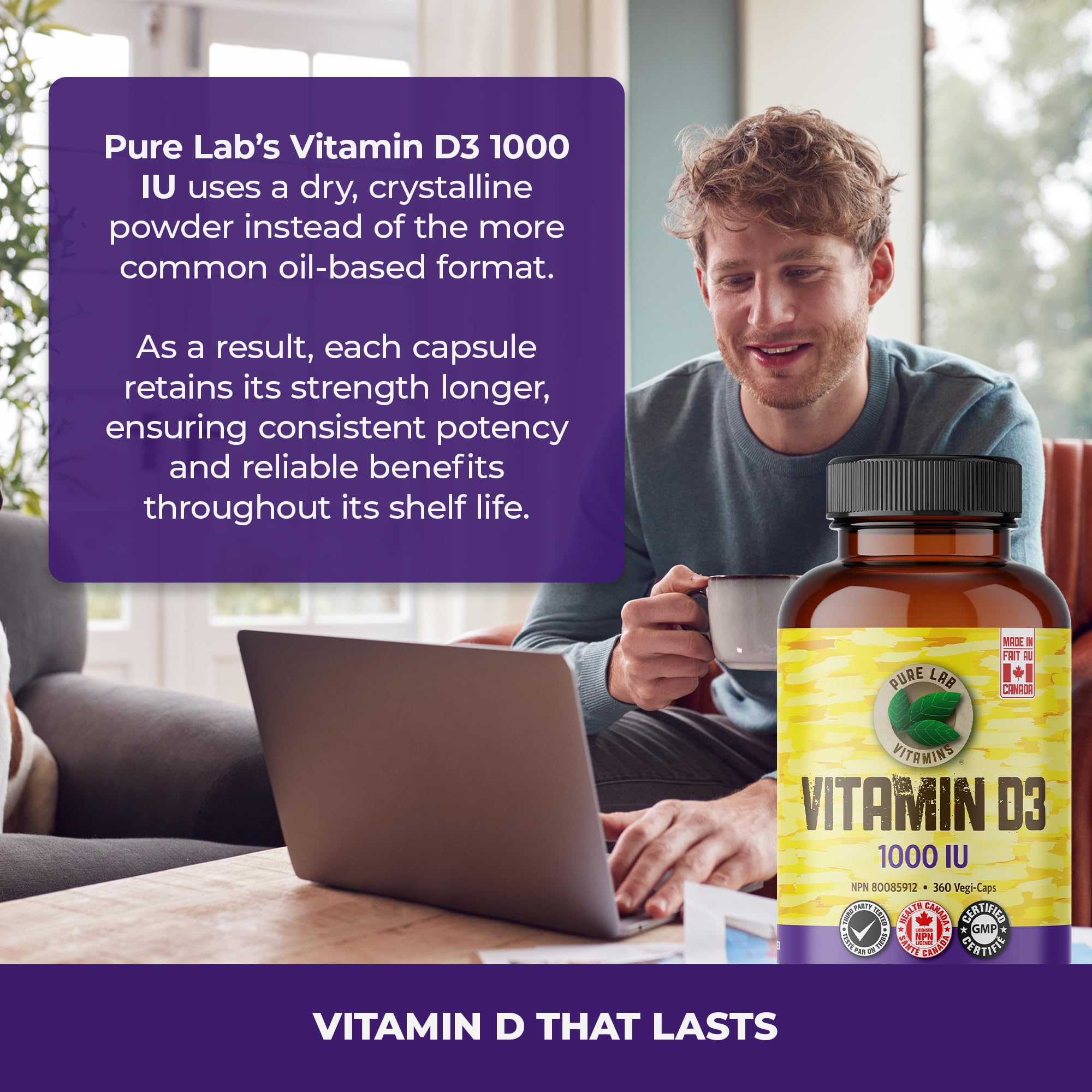 Pure Lab Vitamins Vitamine D3 1000 UI - 360 Gélules Végétales