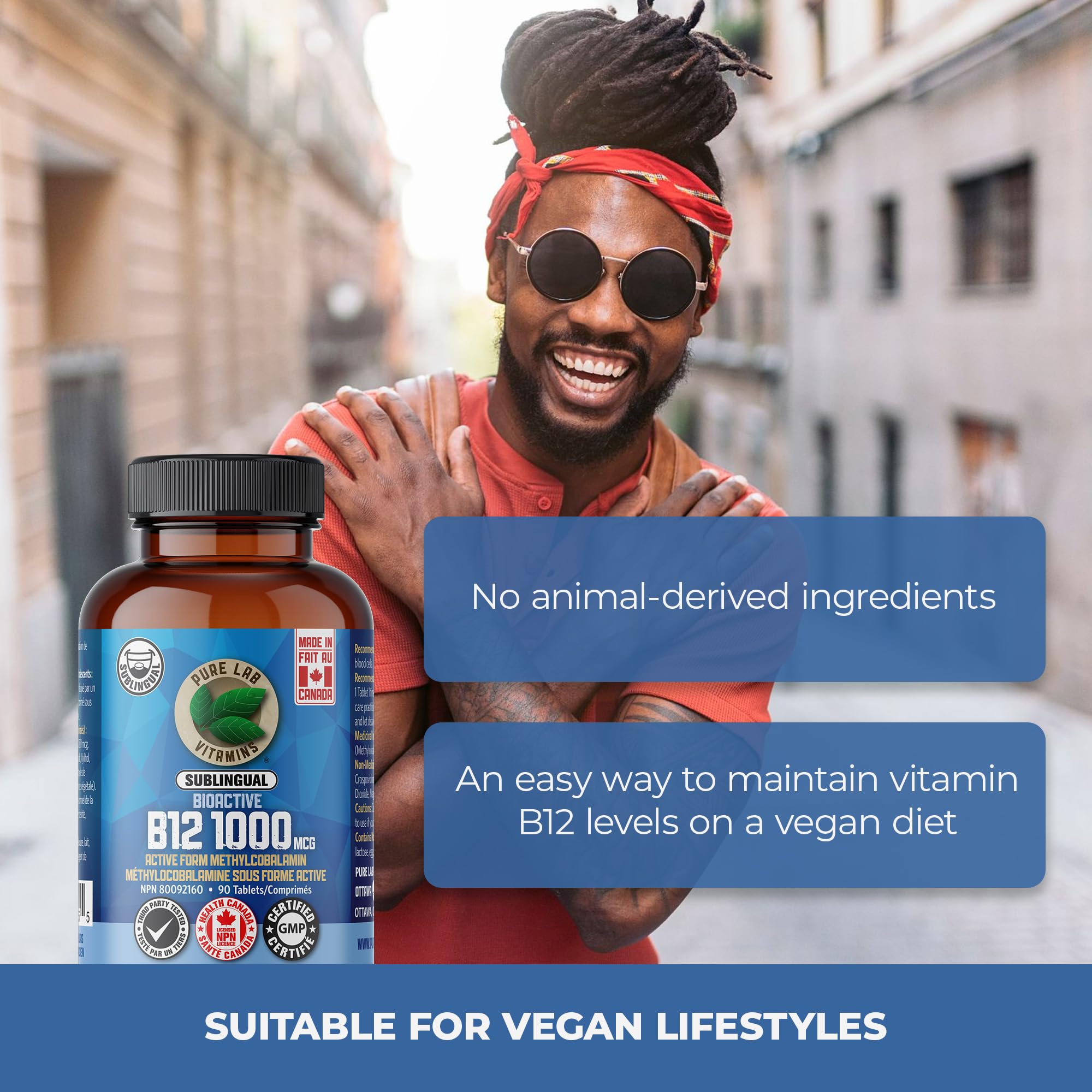 Pure Lab Vitamins BioActive B12 1000 mcg - Lactose Free, Sugar Free