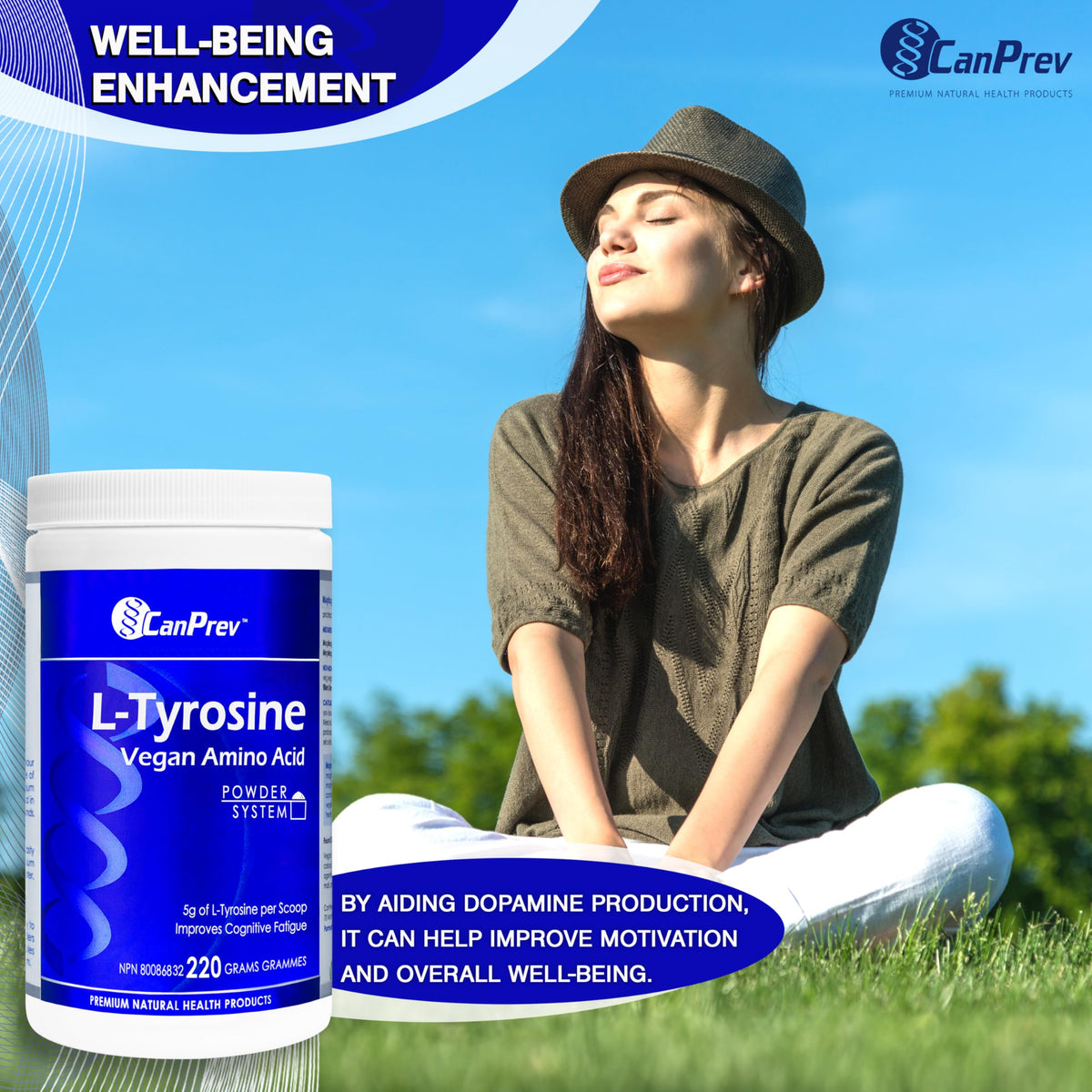 CanPrev L-Tyrosine Amino Acid Powder, For Adults, Vegan, Unflavoured, 220g