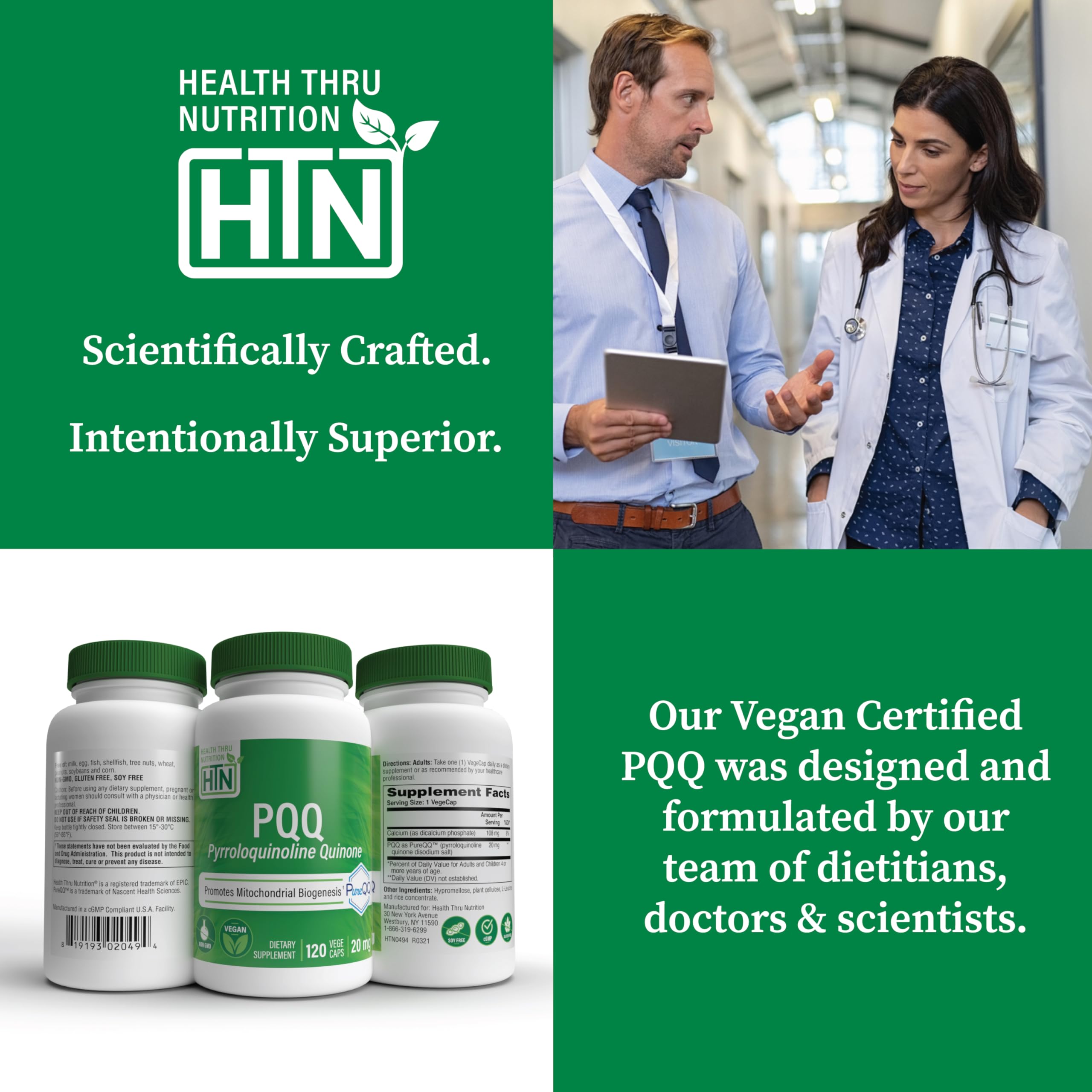 Health Thru Nutrition Pure PQQ - High Potency PQQ 20mg, 120 Vegan Capsules for Mitochondrial Support, Enhanced Energy, Non-GMO, Soy & Gluten-Free, Clean Label Pyrroloquinoline Quinone Supplement