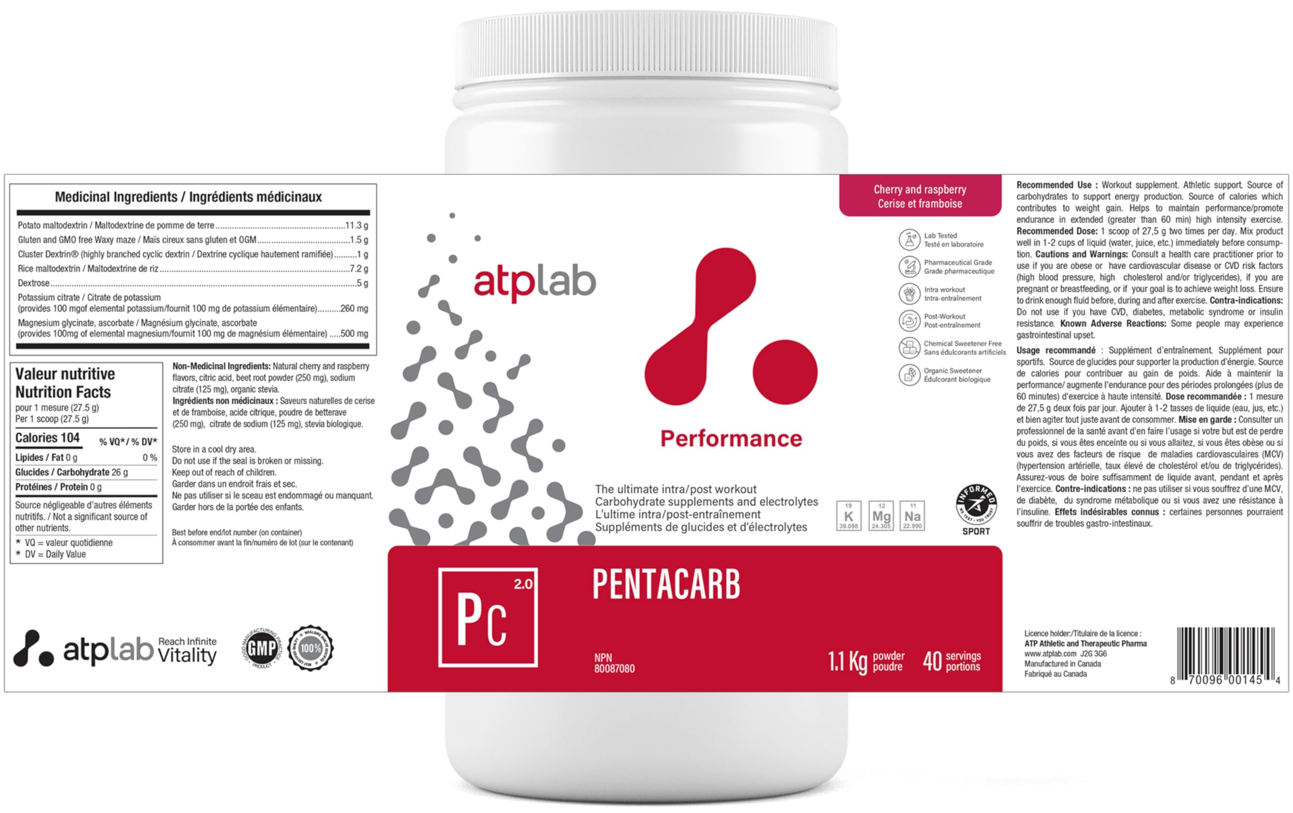ATP LAB Pentacarb 1,1kg Poudre 40 portions