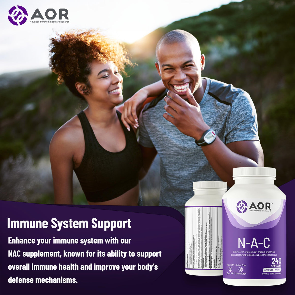 AOR NAC Supplement 500mg Capsules, 1 per Day, 240 Capsules, 8 Month Supply