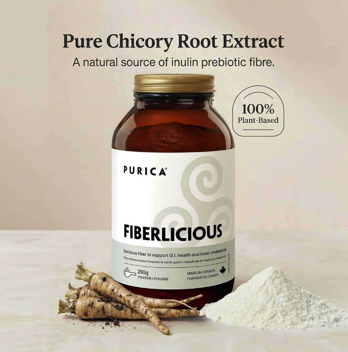 PURICA Chicory Root Inulin Powder, Fibre Supplement, Made in Canada, 250g