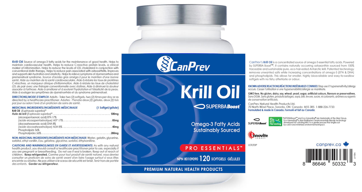 CanPrev Krill Oil Supplement, Odour-Controlled, Fish-Free, 120 Softgels