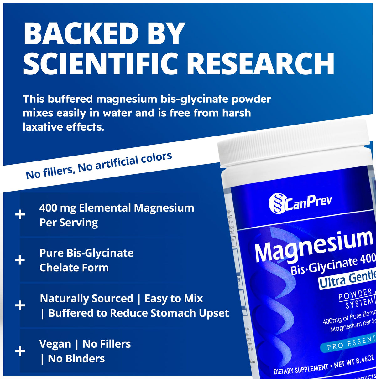 CanPrev Magnesium Bisglycinate Powder for Adults, 240g, 400mg, 48 Servings