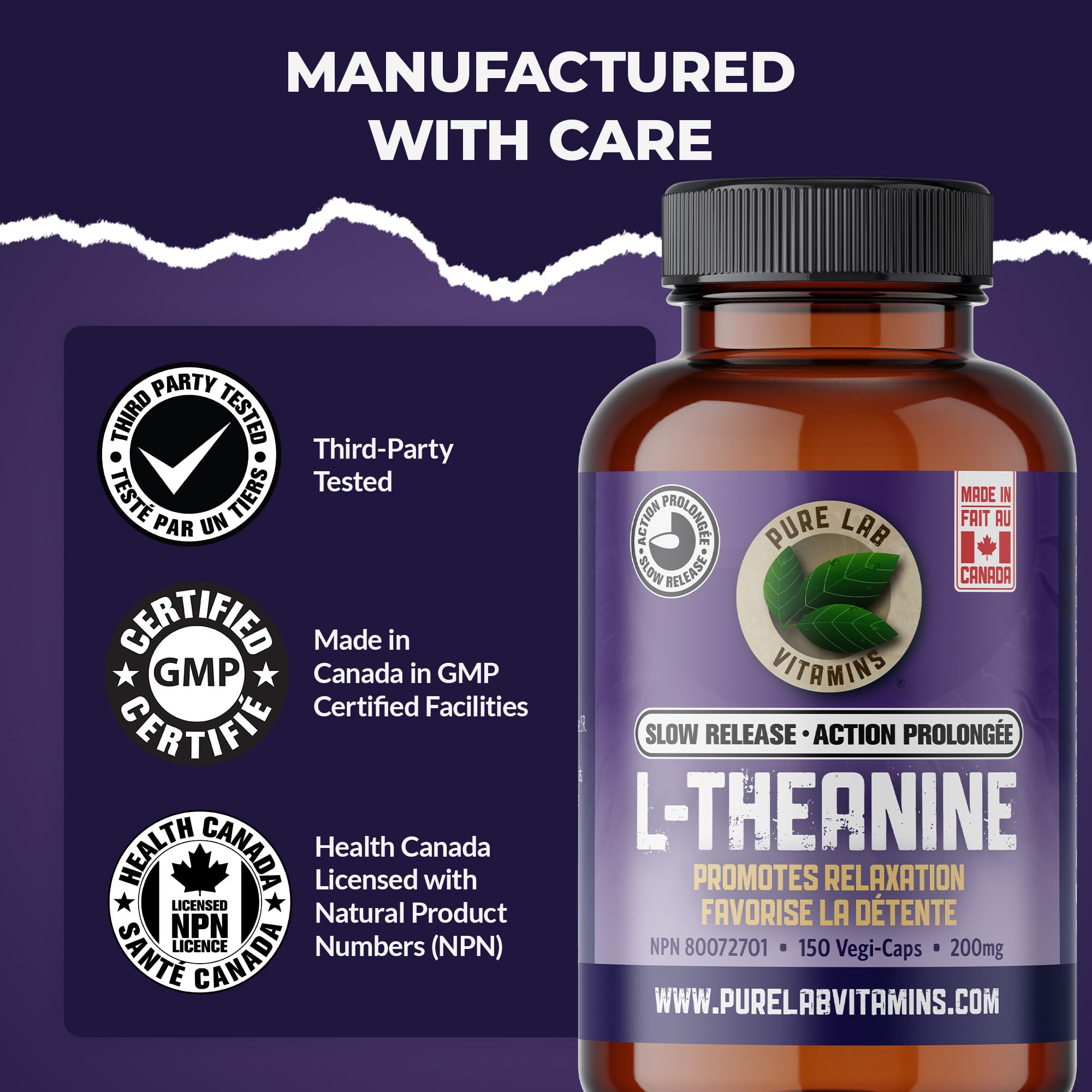 Pure Lab Vitamins | L-théanine à libération lente 200 mg