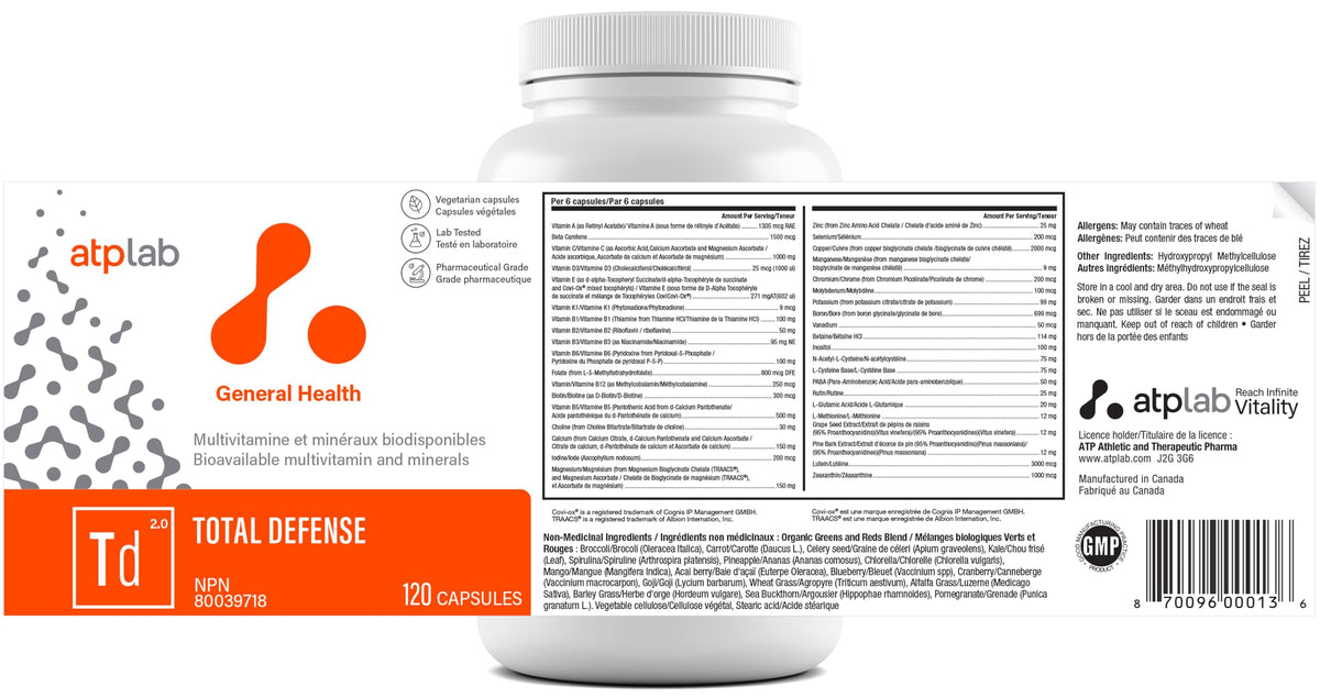 atplab Total Defense Adult Multi, Zinc, D3, B Complex, 120 Day Supply