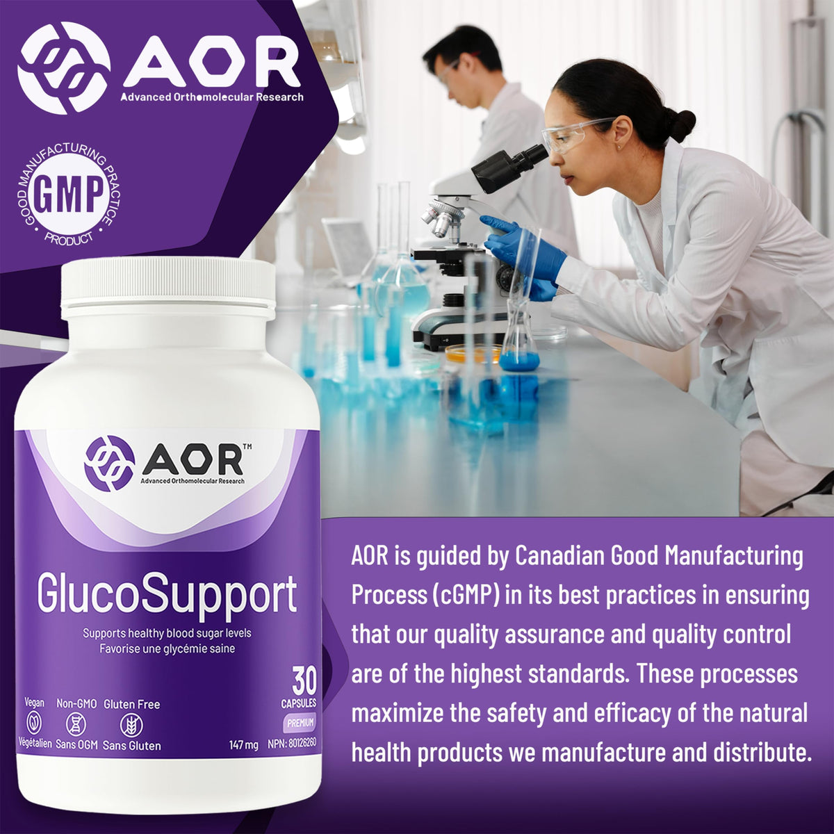 AOR GlucoSupport Capsules, Mulberry Leaf Extract, Gluten Free, 30 Capsules