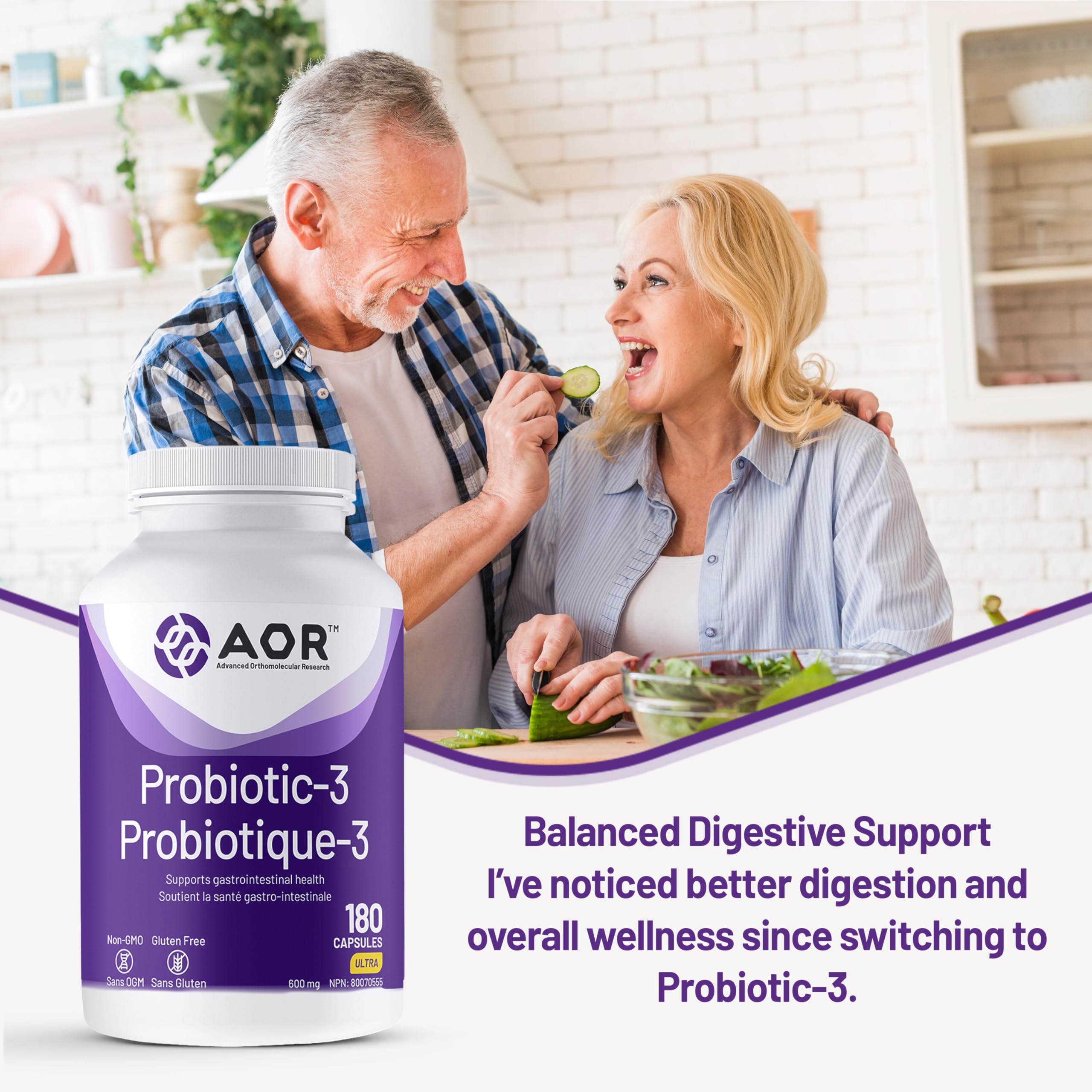 AOR Probiotic 3 - Gut Health Complex for Women & Men, Supports Digestive and Immune System, Contains Probiotics and Digestive Enzymes, Ideal for Balanced Intestinal Flora