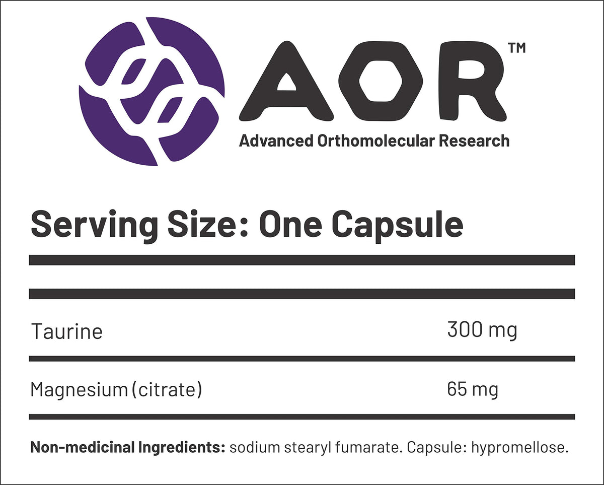 AOR Magnesium Taurine 365 mg Capsules, Gluten Free, 180 Caps, 36-Day Supply