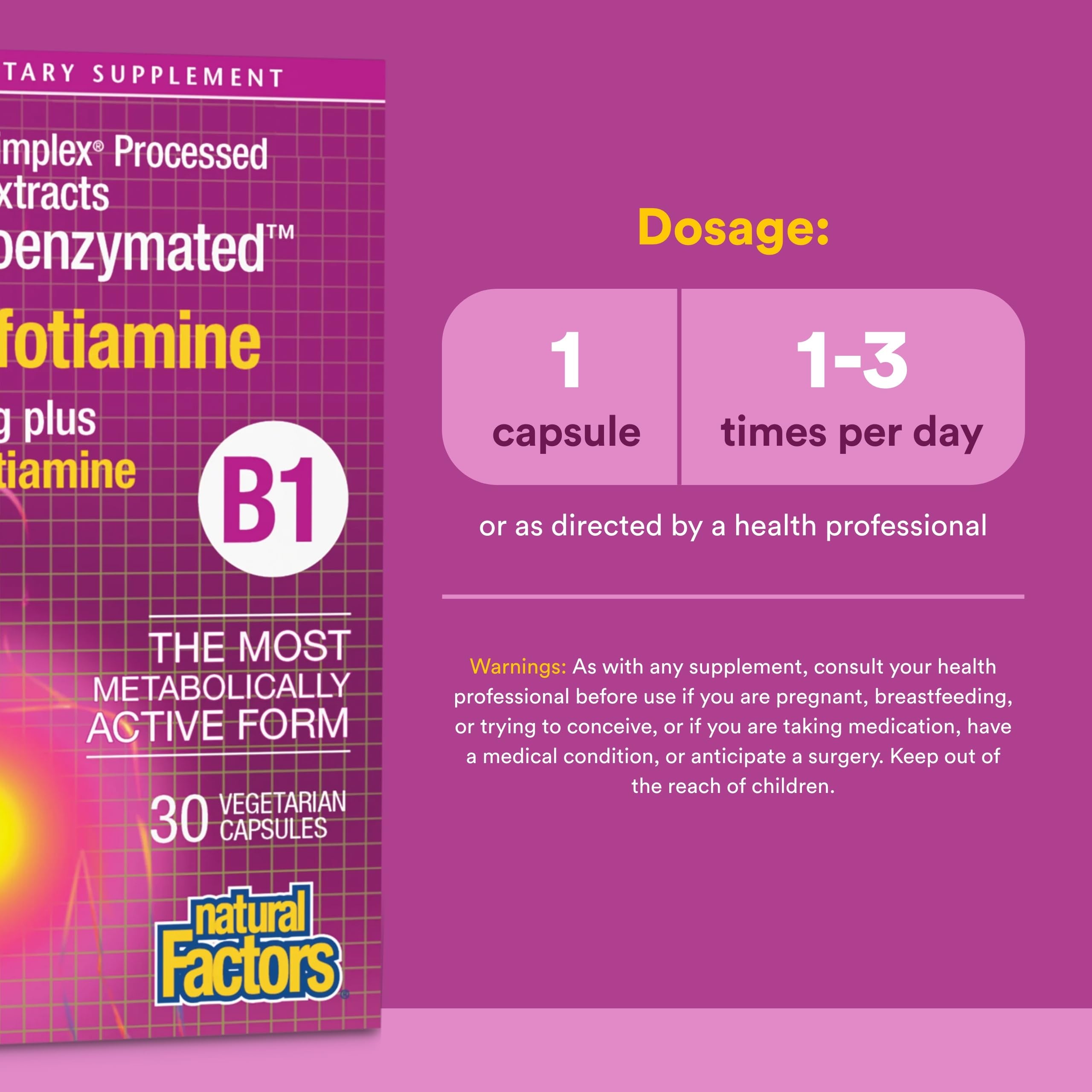 Natural Factors BioCoenzymated Benfotiamine B1 150 mg plus Thiamine Diphosphate, 30 capsules
