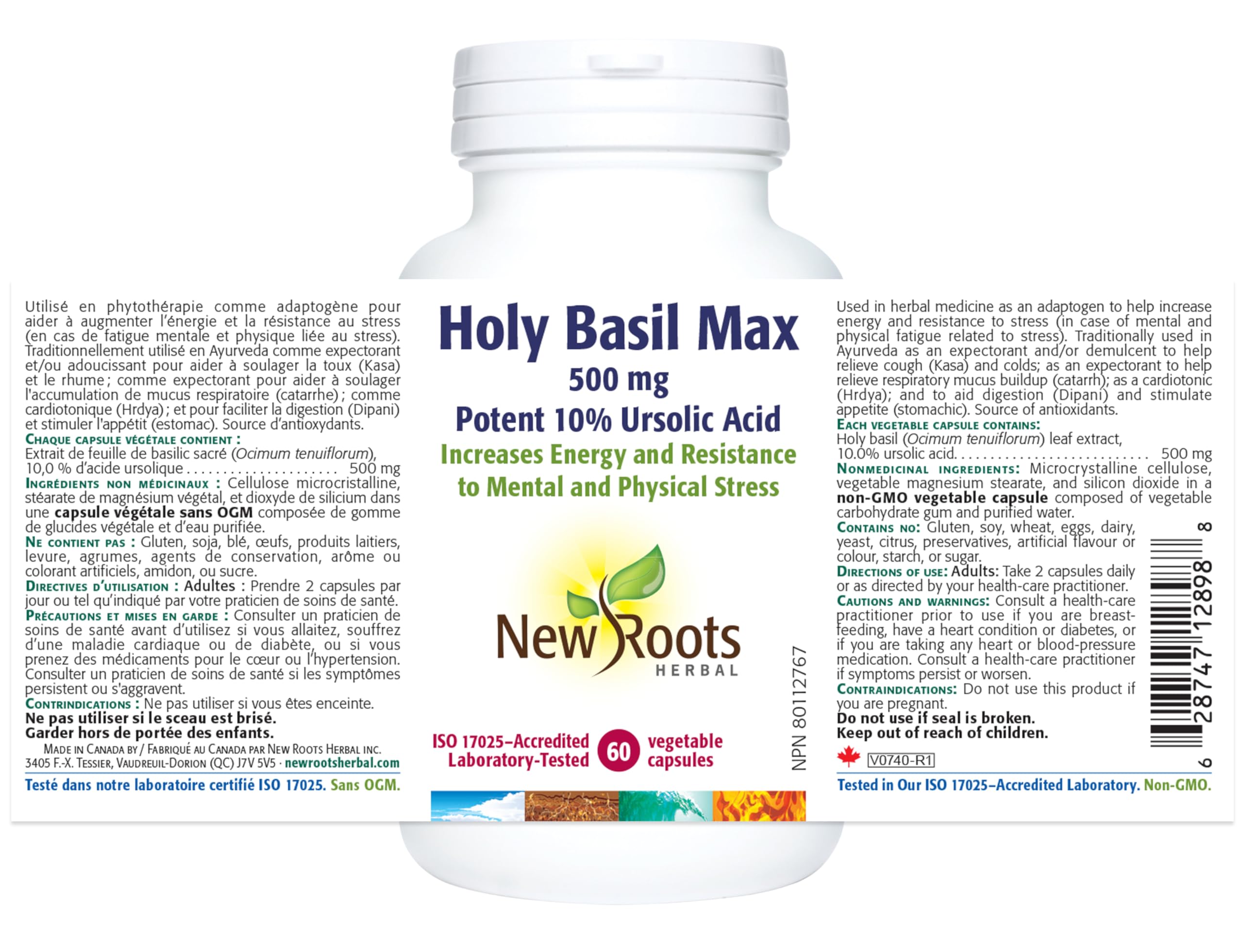 New Roots Herbal - Holy Basil Leaf Extract with Ursolic Acid 500mg 60 Caps 30-Day Supply - Healthy Supplement for Joint Support and Cholesterol Management - Organic Tulsi Capsules for Overall Wellness