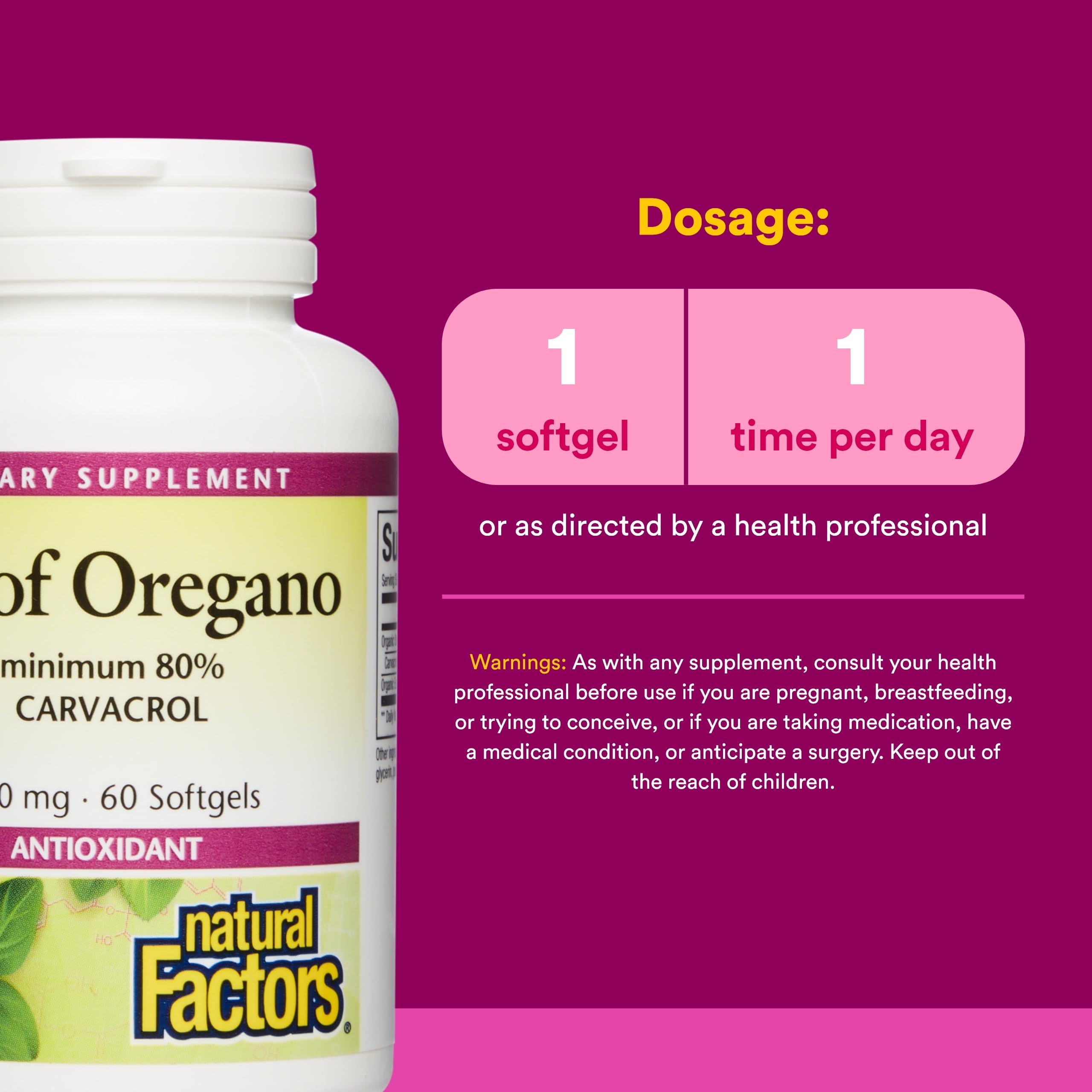 Natural Factors - Oil of Oregano 180mg, 60 Softgels