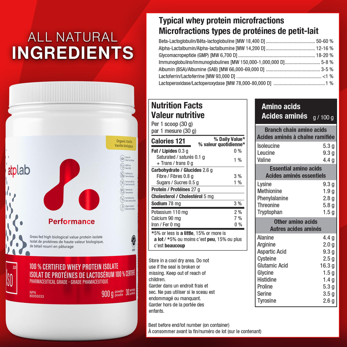 atplab ISO Grass-Fed Whey Isolate Protein Powder, Sugar-Free, Vanilla, 900g