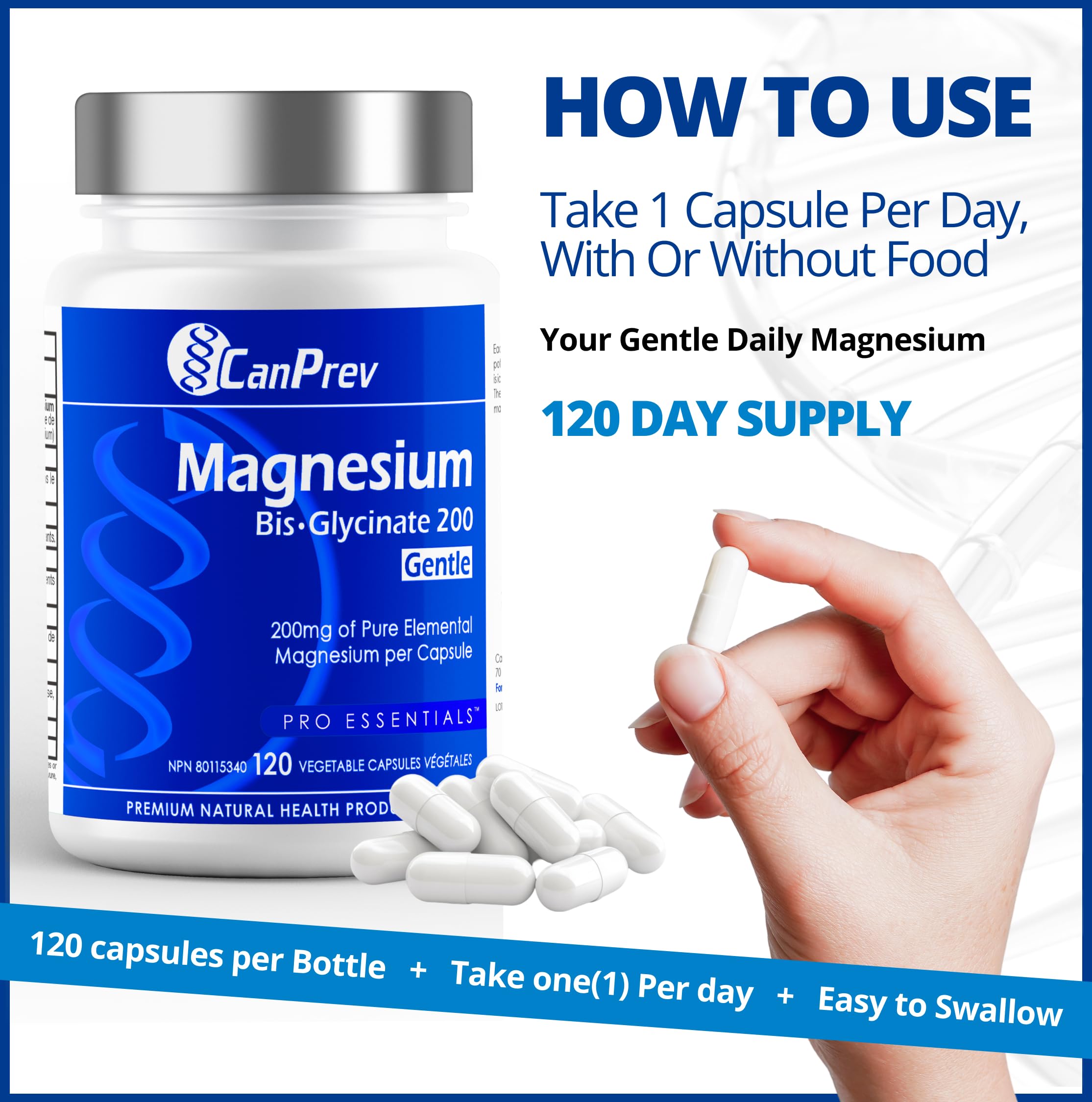 CanPrev - Bisglycinate de magnésium pur 200mg (Doux) | Supplément complexe de chélate élémentaire | Idéal pour les os, les articulations, la digestion, la constipation et un meilleur sommeil | Végétalien