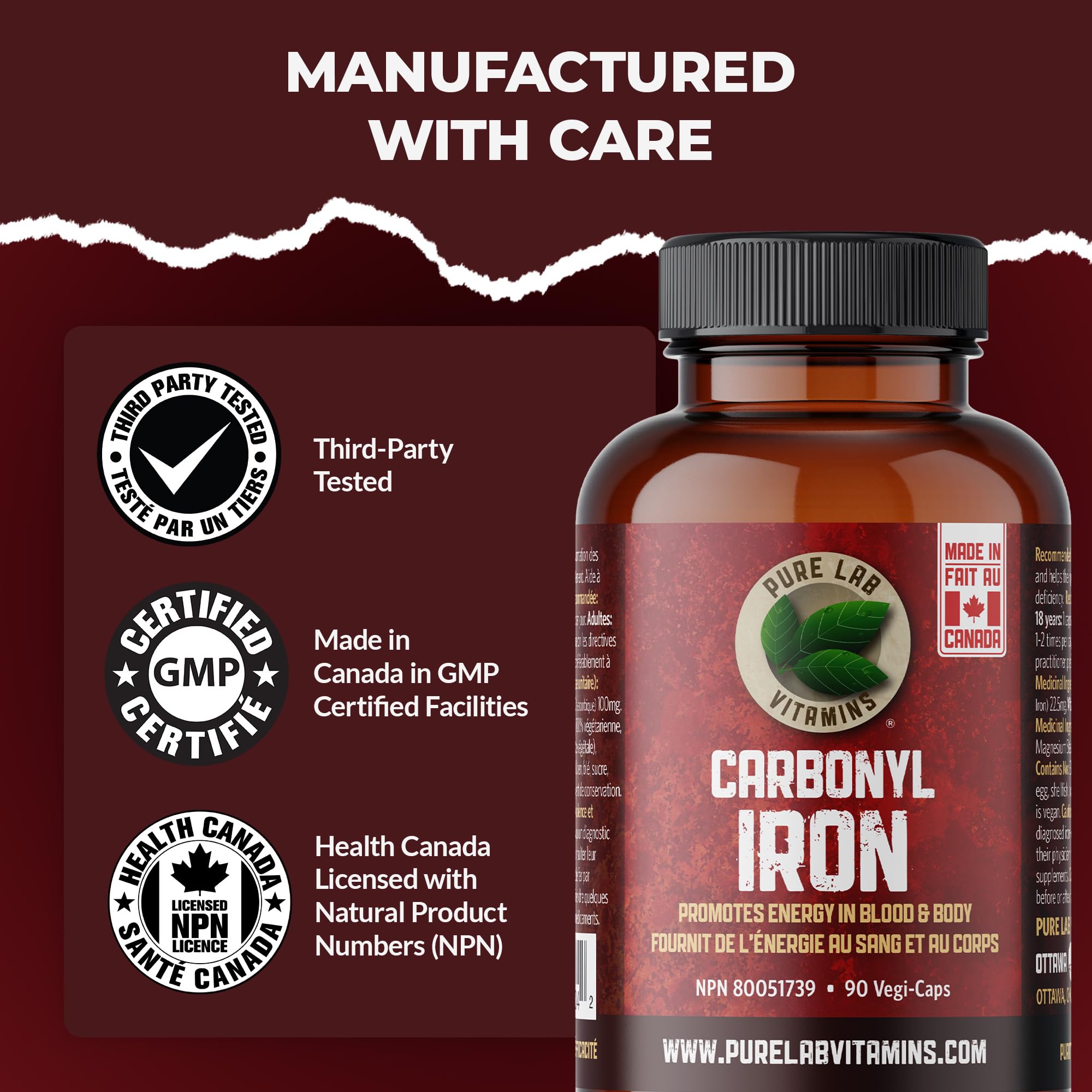 Pure Lab Vitamins Fer Carbonyle – Aide à la formation des globules rouges et à la prévention des carences
