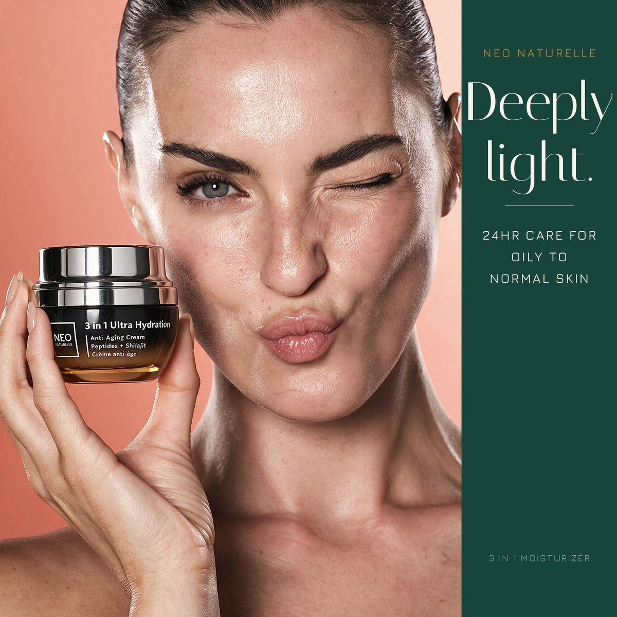 Neo Naturelle 3-in-1 Ultra Hydration Cream | Lightweight Moisturizer for Face & Eyes, Day & Night | Peptides, Ceramides, Hyaluronic Acid & Shilajit | Normal to Oily Skin | Natural, Vegan | 50 mL
