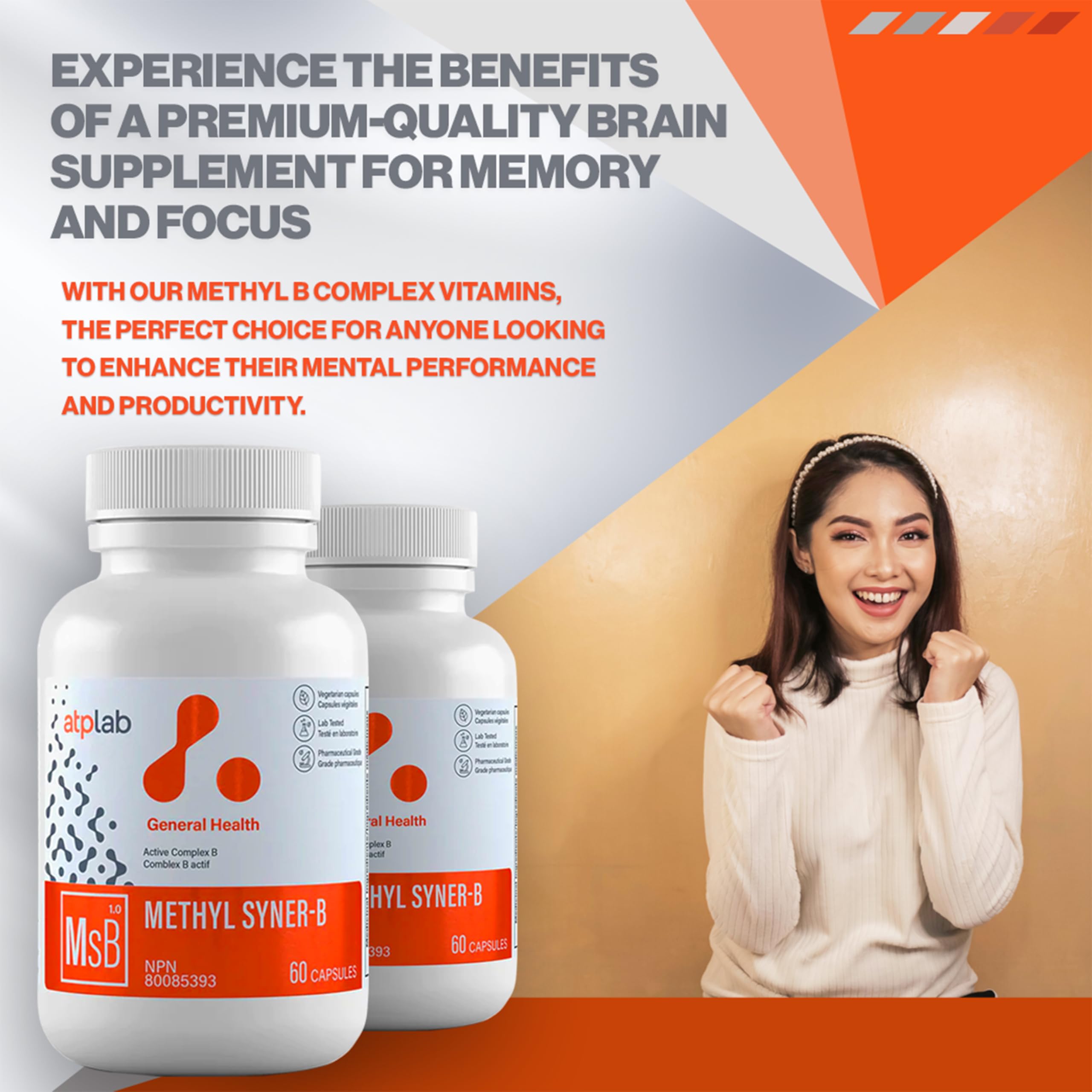 ATP LAB - Methyl Syner-B Complexe de Vitamines B 60 Capsules 30 Jours d'Approvisionnement - Vitamines B Méthylées - Suppléments Cérébraux pour la Mémoire et la Concentration - Vitamine B Méthylée