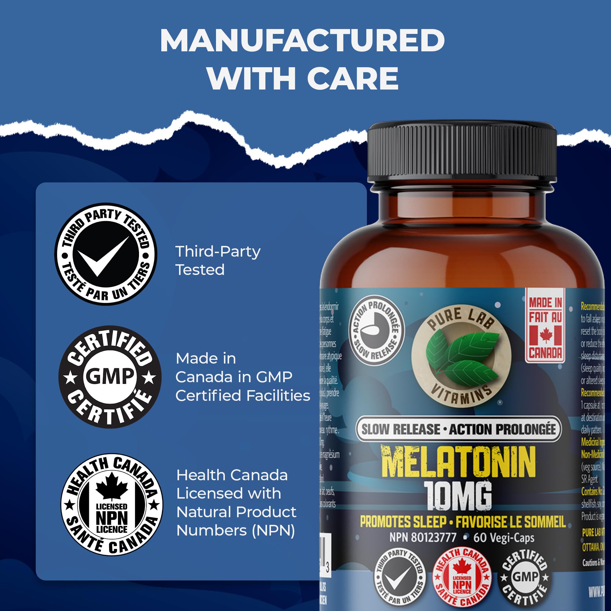 Pure Lab Vitamins Mélatonine 10mg à Libération Lente - 60 Gélules Végétales