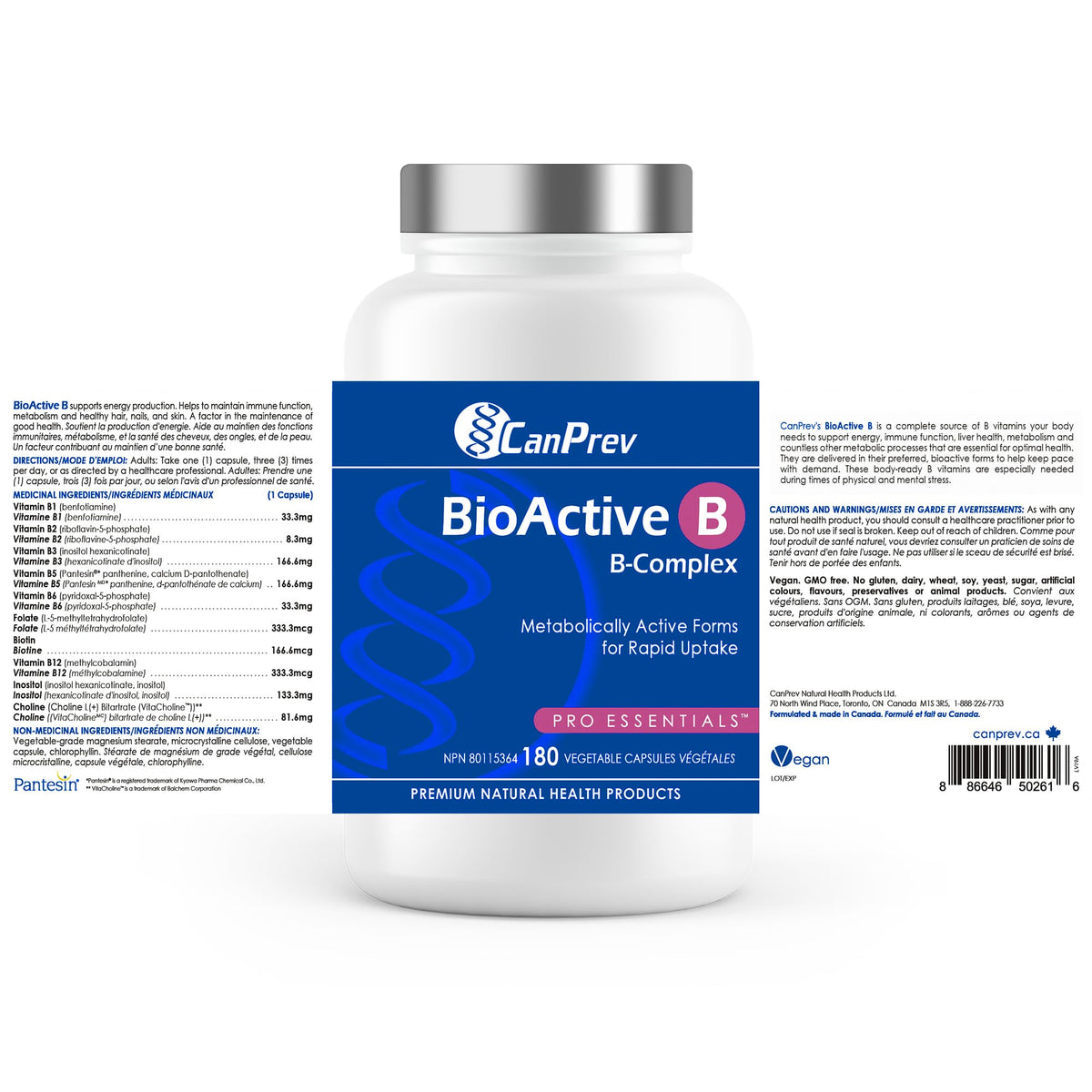 CanPrev BioActive B Complex, Methylated B12, 180 Capsules, 60 Day Supply
