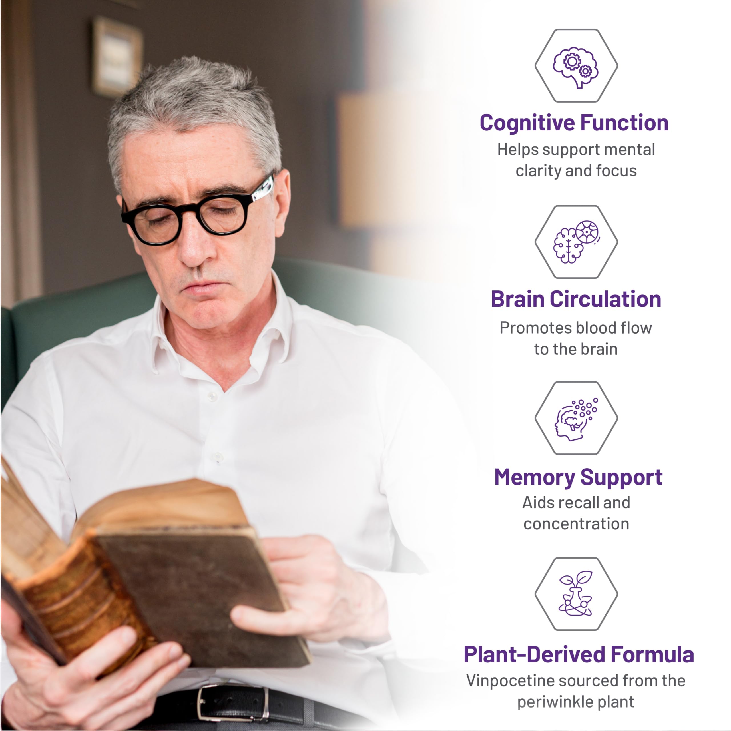 AOR Vinpo-15 15mg, 90 Capsules 30-Day Supply - Brain Function & Focus Support - Vegan, Non-GMO & Gluten-Free - Cognitive Health, Boosts Mental Clarity, Promote Healthy Circulation & Non-Ginkgo Formula