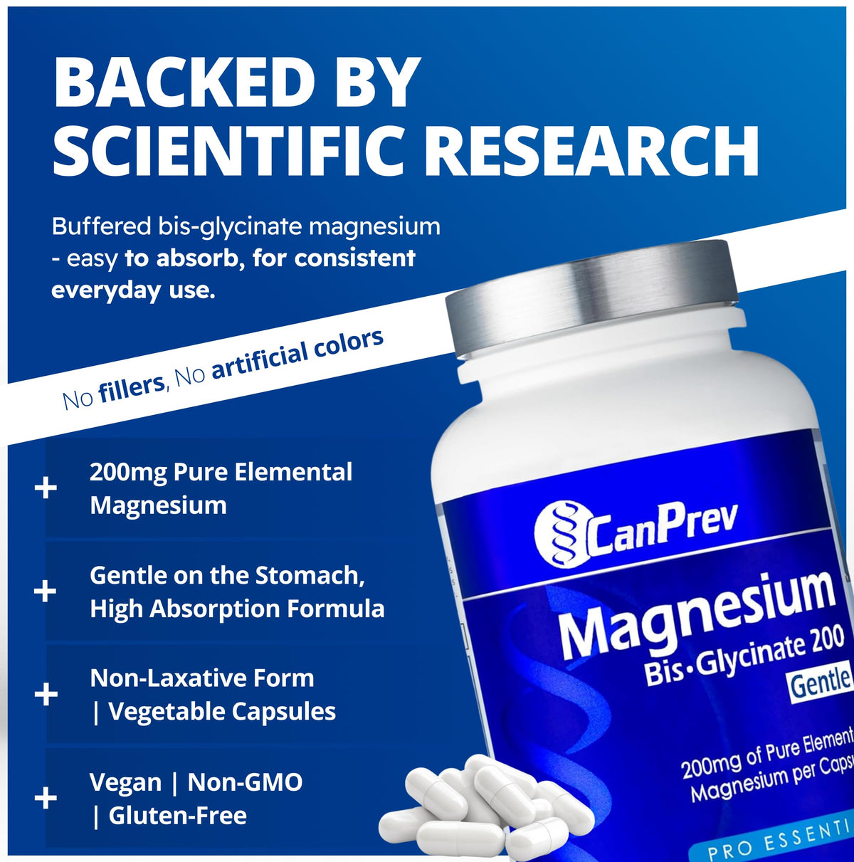 CanPrev Magnesium Bisglycinate Capsules, 200mg, Gluten-Free, 240-Day Supply