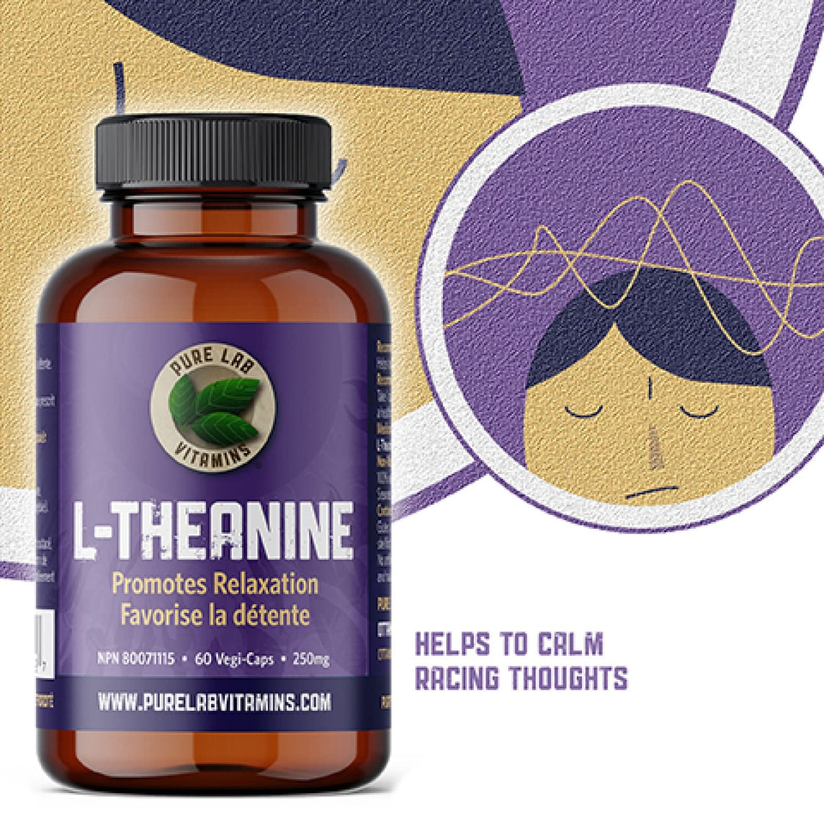 Pure Lab Vitamins | L-Theanine 250mg Vegi Capsules | Pressure and Concerns Relief Supplements | Brain Memory & Focus Supplement for Adults | Promotes Relaxation & Improves Sleep | Quality Gentle Sleep Aid