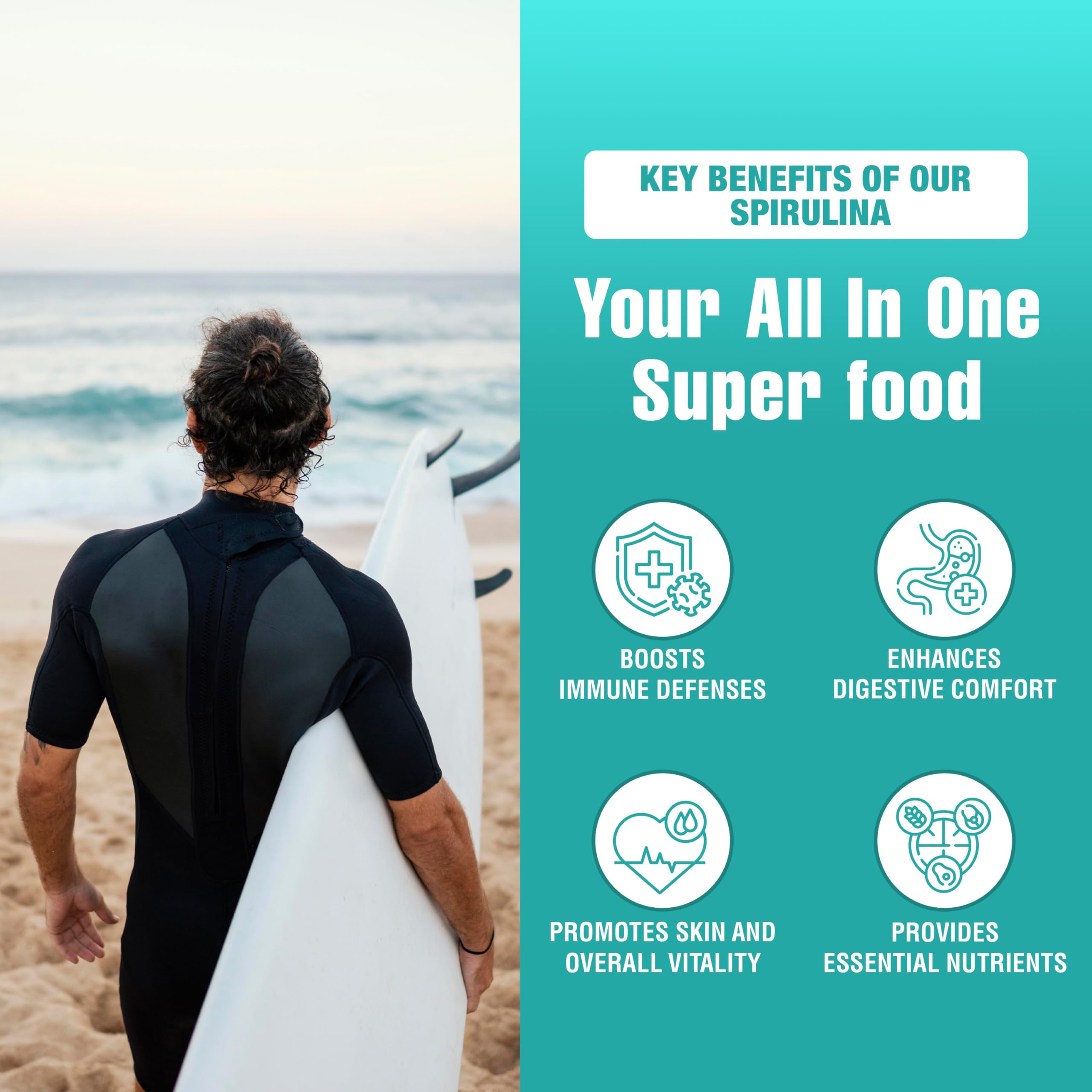 Gandalf California Pure Spirulina Powder 150g, 30 Servings, Organic Blue-Green Algae, Vegan, Non-GMO, Cultivated in California, Packed with Essential Amino Acids, Iron & Vitamins, Smooth & Easy to Use