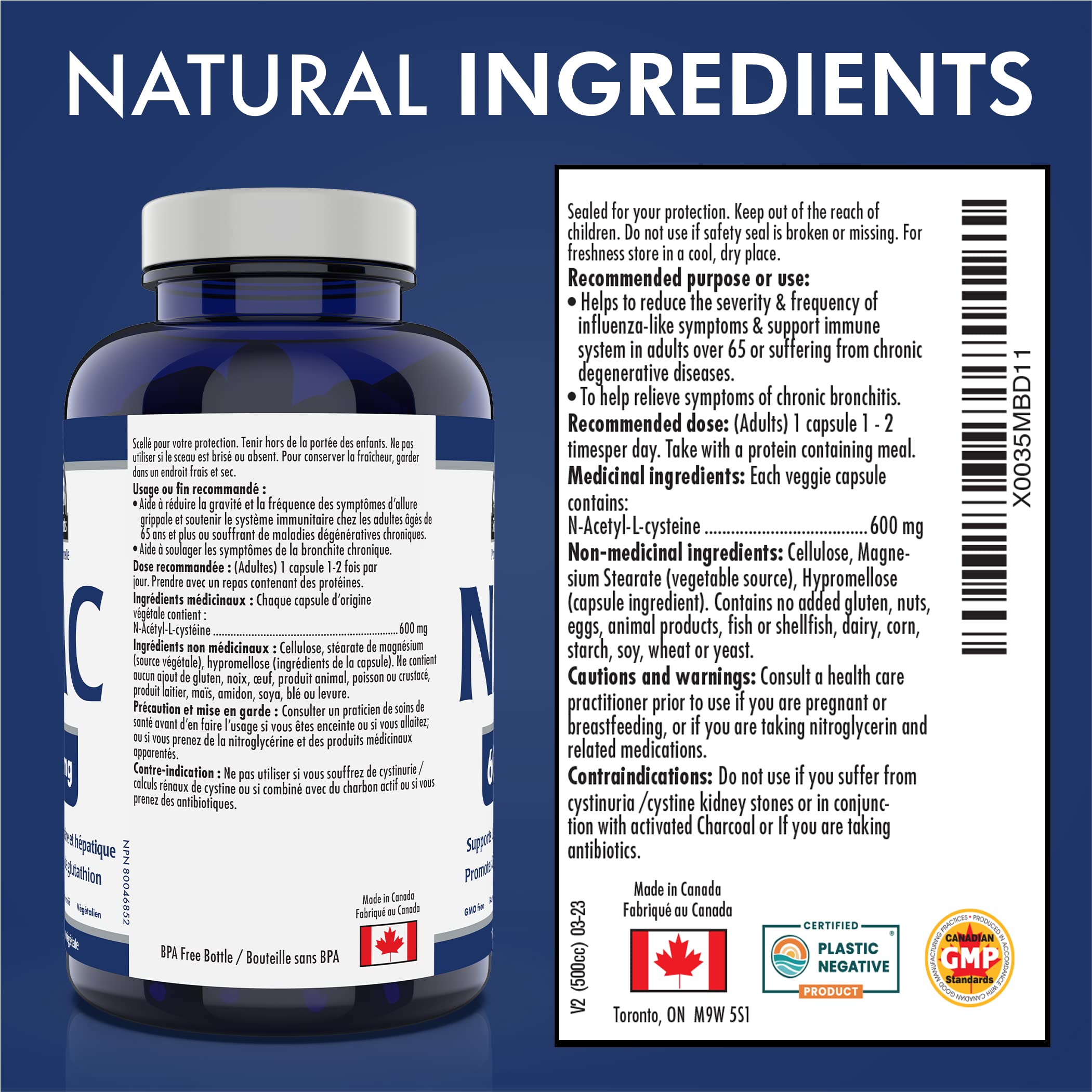 NAC Supplement 600mg, 150 Vegan Capsules, 150-Day Supply, Extra Strength N-Acetyl-L-Cysteine, Supports Antioxidant Protection & Liver Function, Non-GMO, Gluten-Free, Proudly Canadian, Plastic Negative