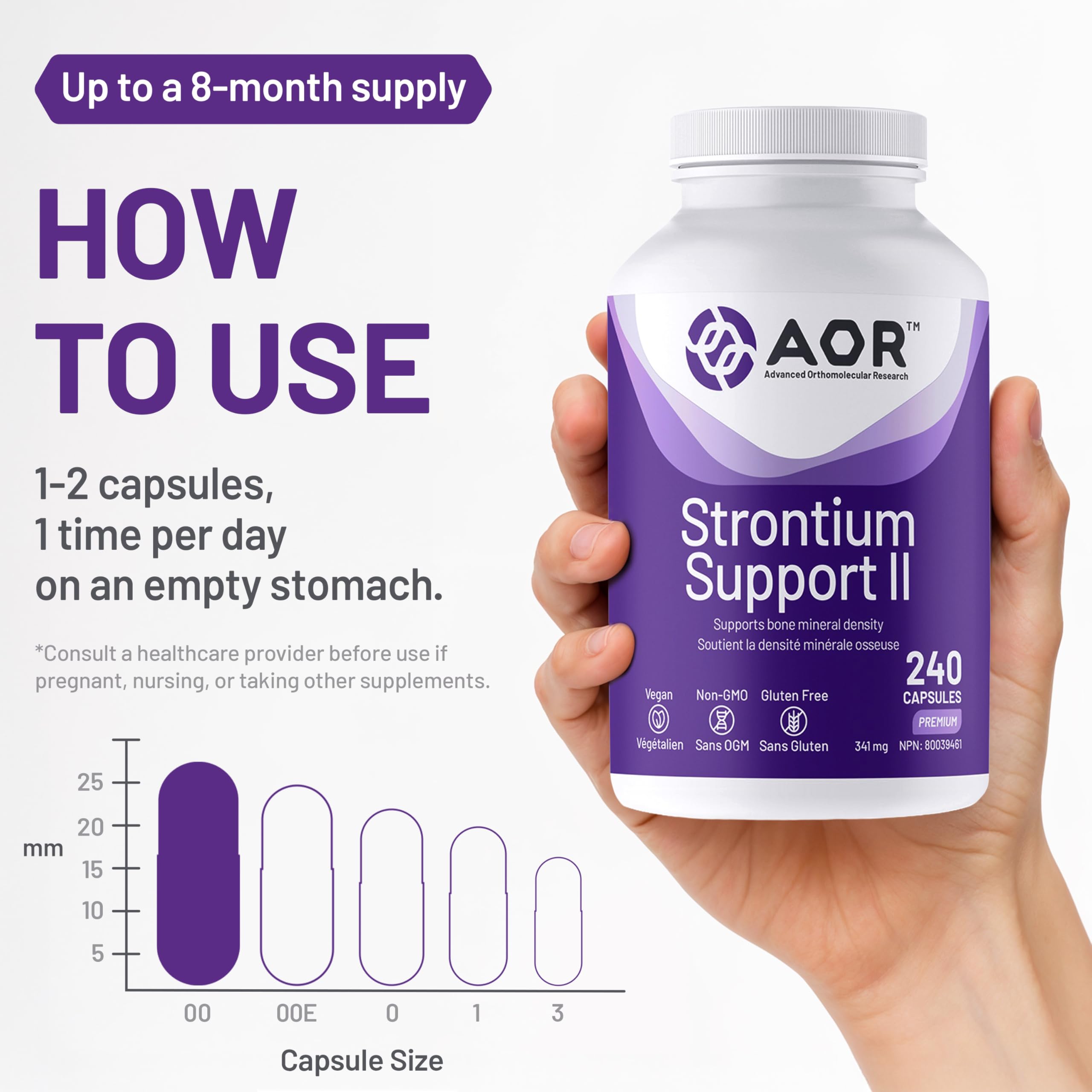 AOR - Strontium Support II 341 mg, 60 gélules - Supplément pour la guérison des fractures osseuses - Le Strontium renforce la solidité des os - Supplément de strontium - Supplément pour la santé osseuse - Citrate de strontium