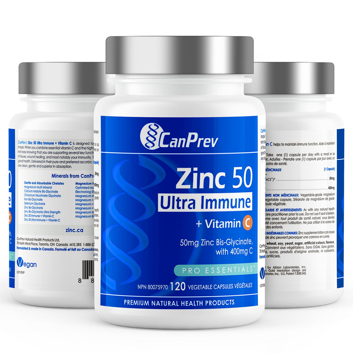 CanPrev Zinc Supplements, Vitamin C, Vegan, 120 Capsules, 120-Day Supply