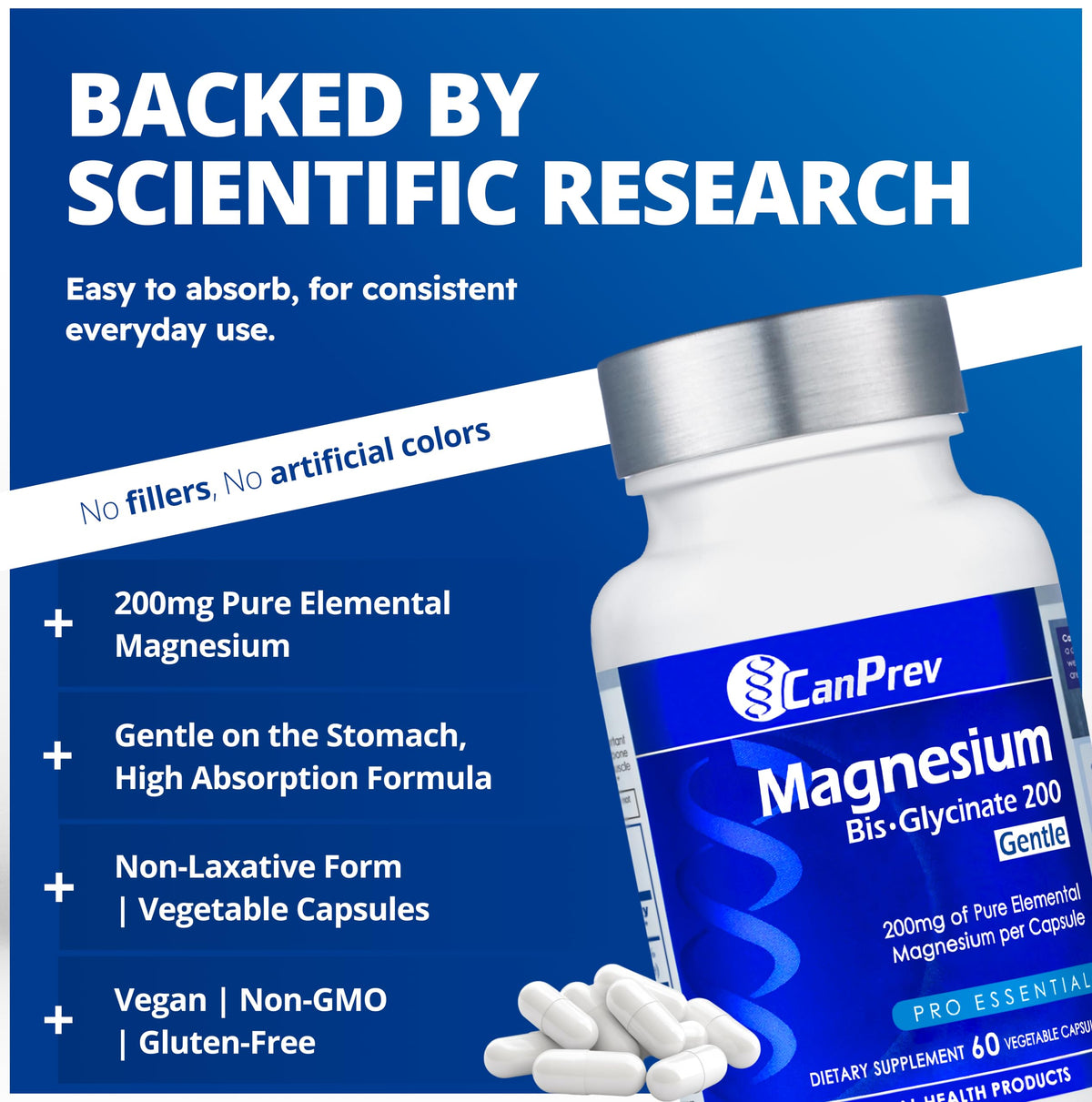 CanPrev Magnesium Bisglycinate Capsules, 200 mg, For Adults, 60 Day Supply