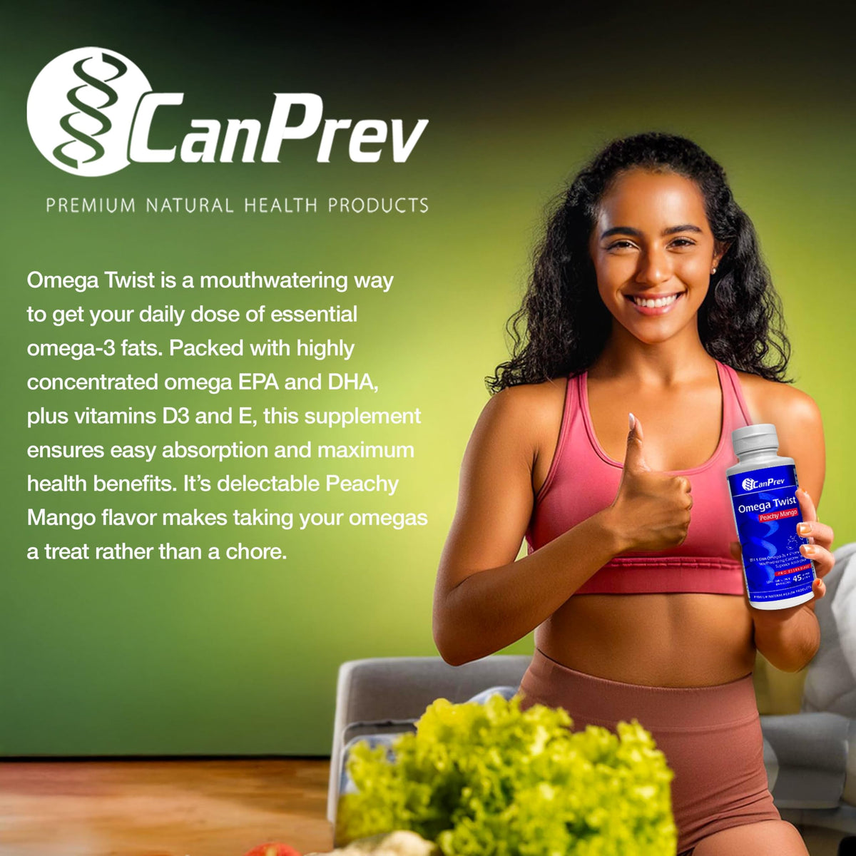 CanPrev Omega Twist Omega 3 Liquid Supplement, Vitamin D3, 45 Servings
