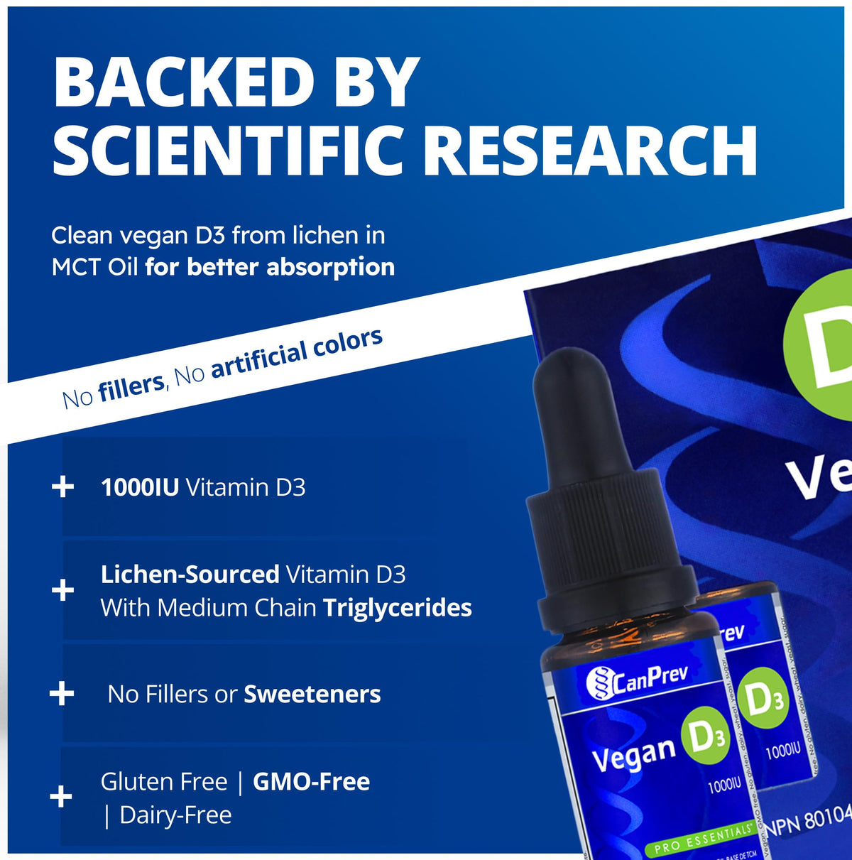CanPrev Vegan Vitamin D3 Drops, 1000 IU, Unflavoured, 15 ml, 300 Day Supply