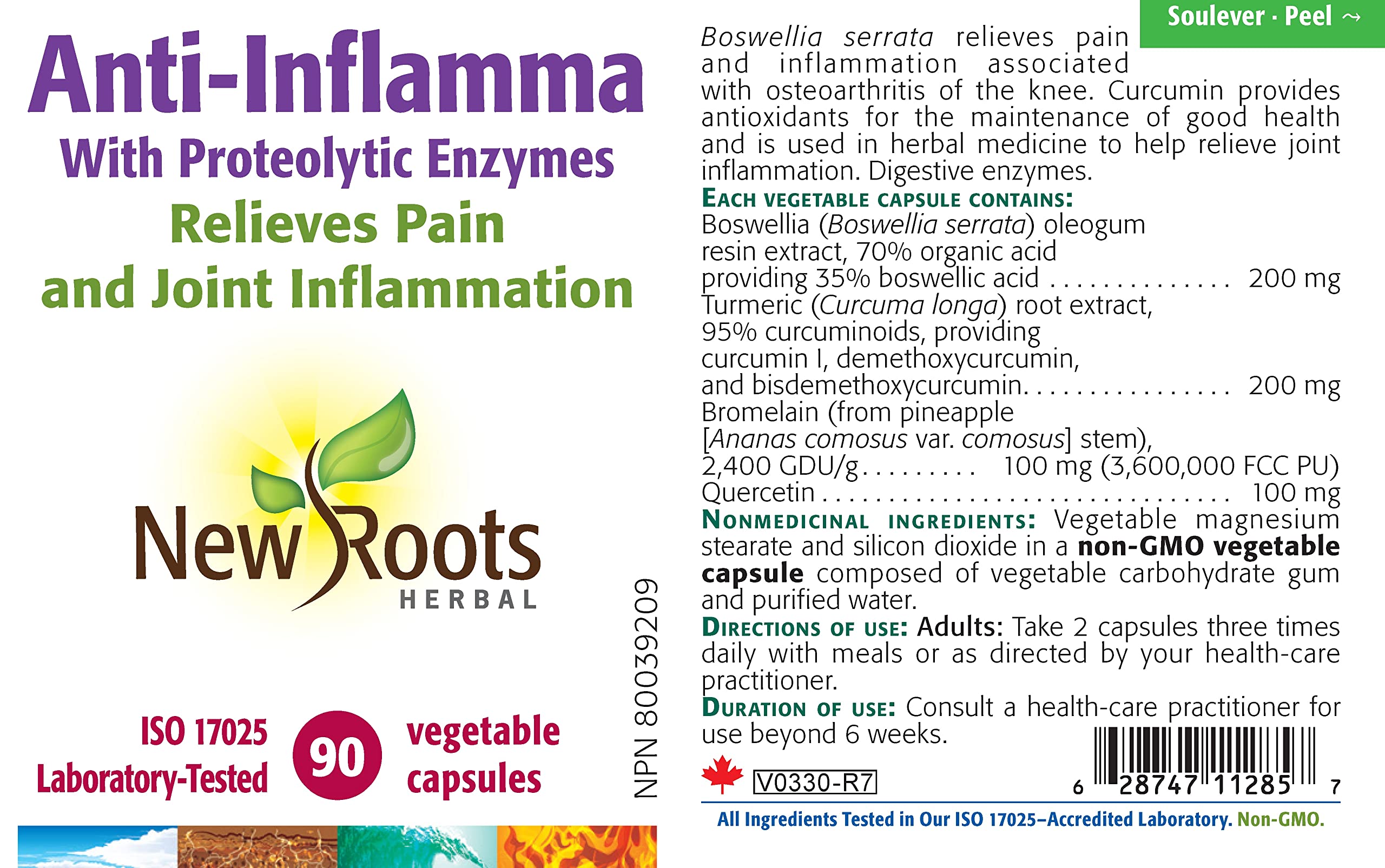New Roots Herbal Anti-Inflamma Enzymes Protéolytiques, Supplément pour le soutien des articulations avec Curcumine de Curcuma et Bromélaïne, Favorise la flexibilité et le confort, 90 capsules végétales