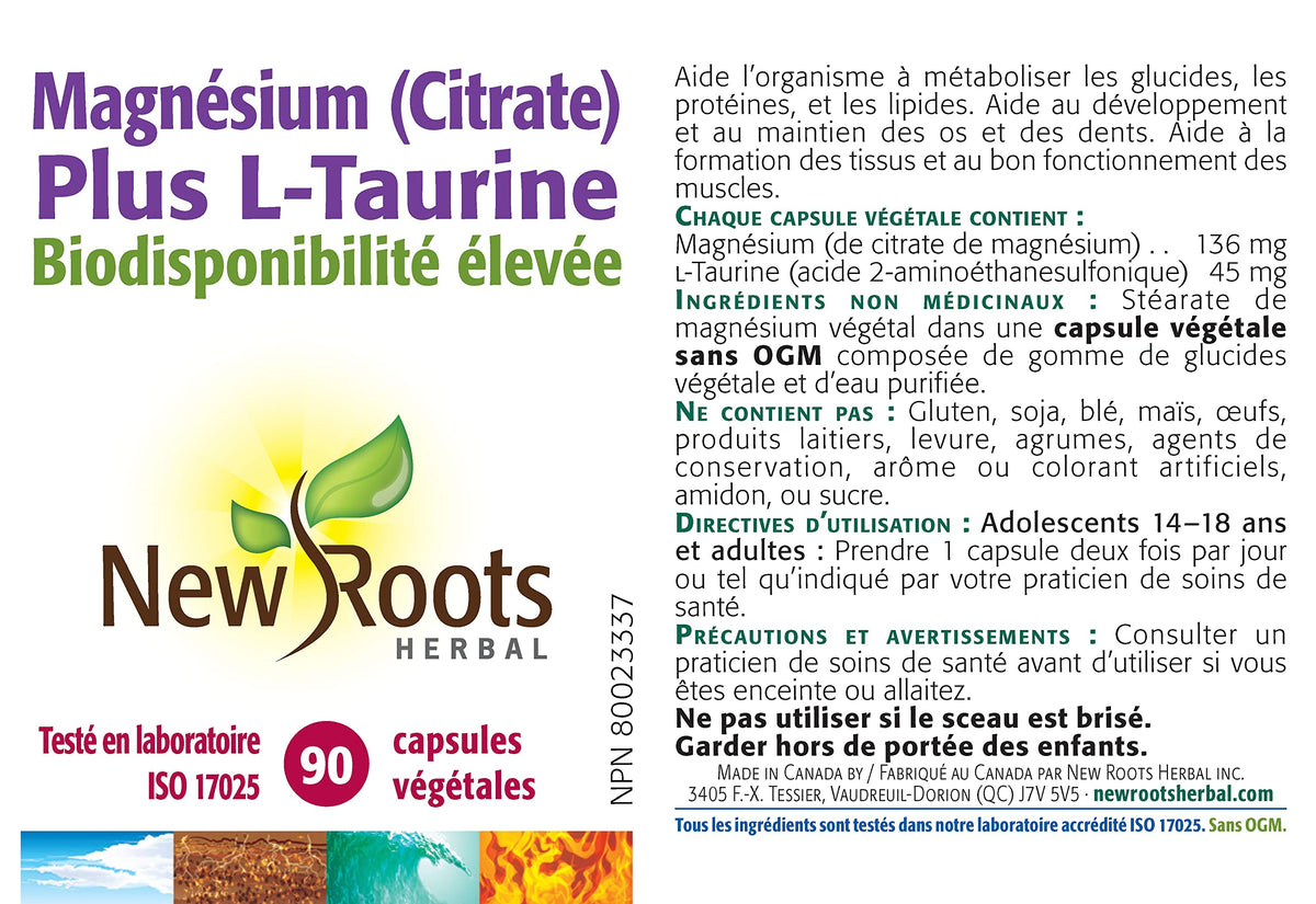 New Roots Herbal Magnesium Citrate & Taurine Capsules, 90 Capsules