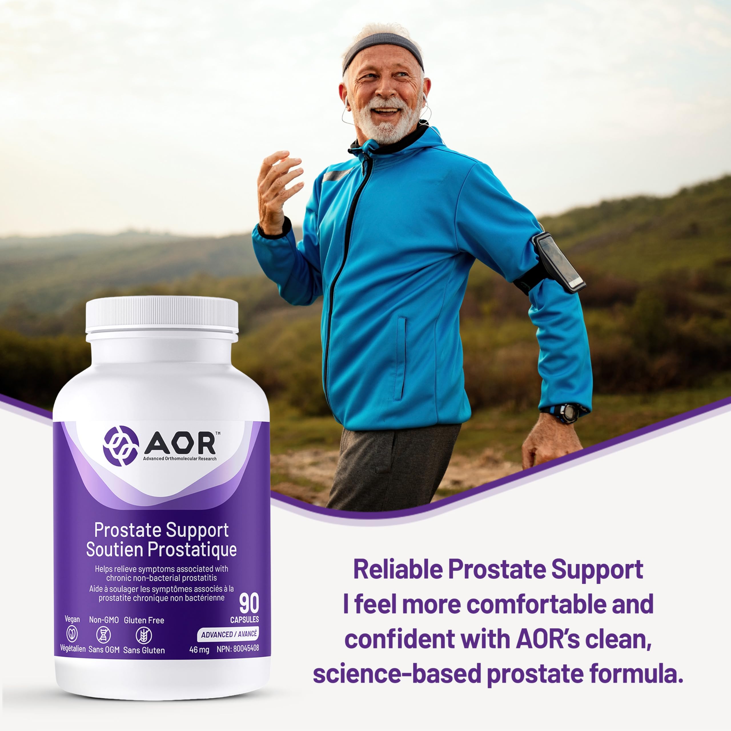 AOR Prostate Support, 90 capsules végétaliennes, cure de 30 jours – Formule santé de la prostate pour hommes – Soutient la fonction prostatique et la santé urinaire – Favorise le confort urologique – Améliore la vitalité masculine