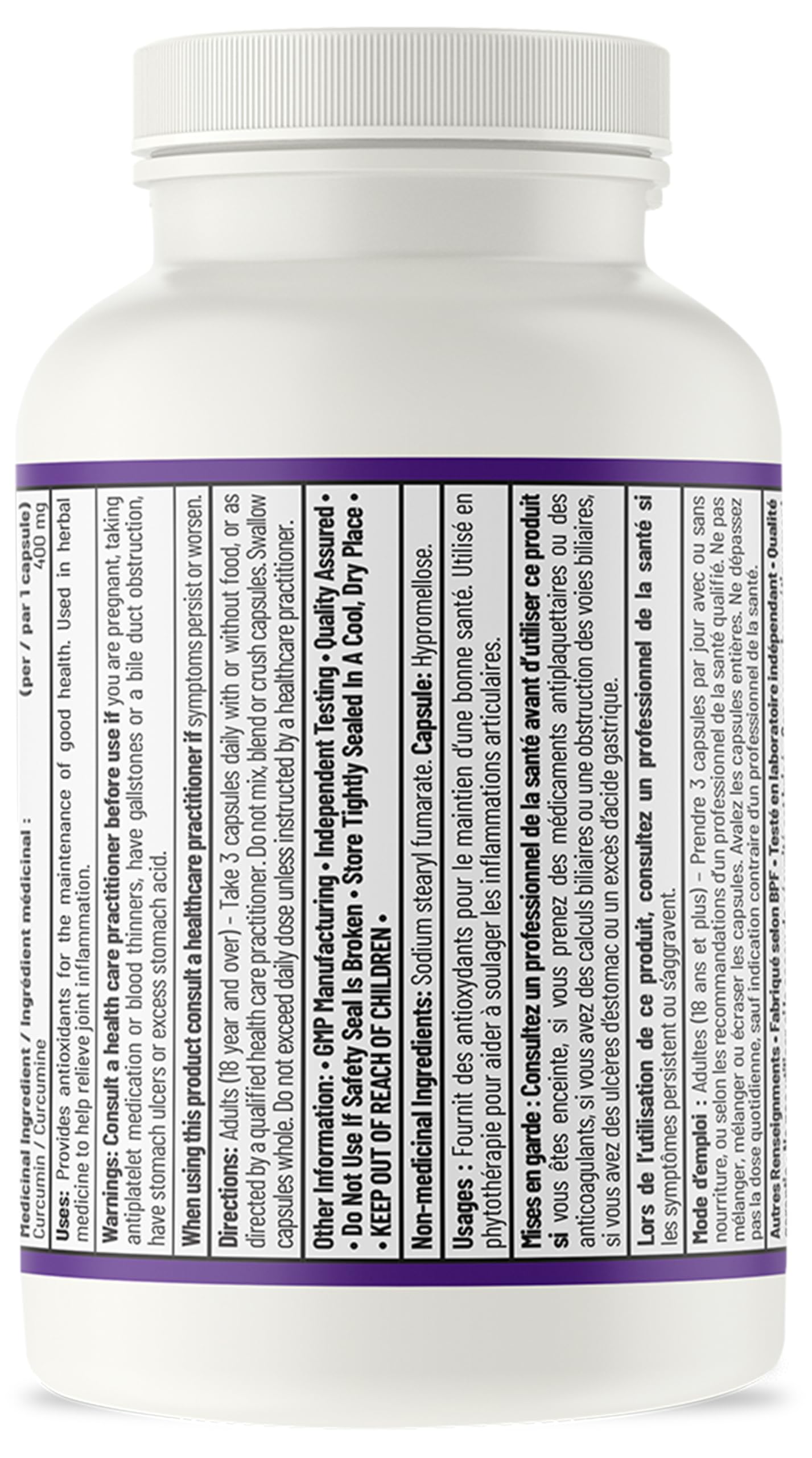 AOR Curcumine-95, 90 capsules, cure de 30 jours – Curcumine de Curcuma à haute puissance 400 mg – Supplément de curcumine sans OGM et végétalien – Riche en antioxydants naturels – Favorise le bien-être articulaire et cardiovasculaire