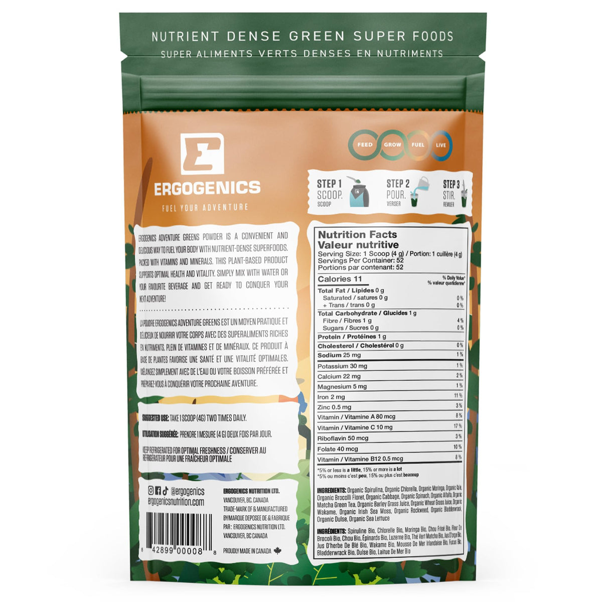 Ergogenics Nutrition Adventure Greens Unsweetened Powder