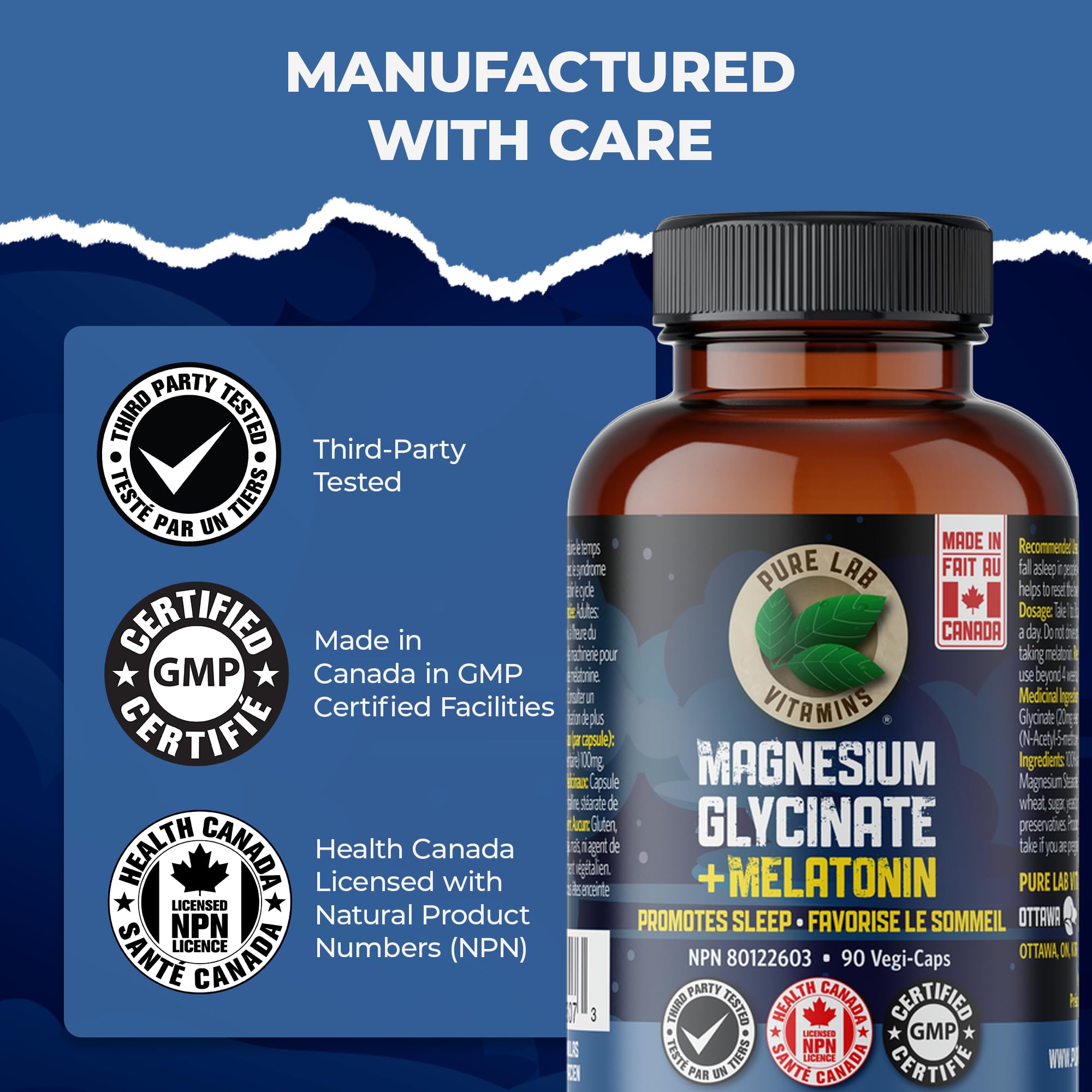 Pure Lab Vitamins Magnésium Glycinate + Mélatonine - 90 capsules végétales
