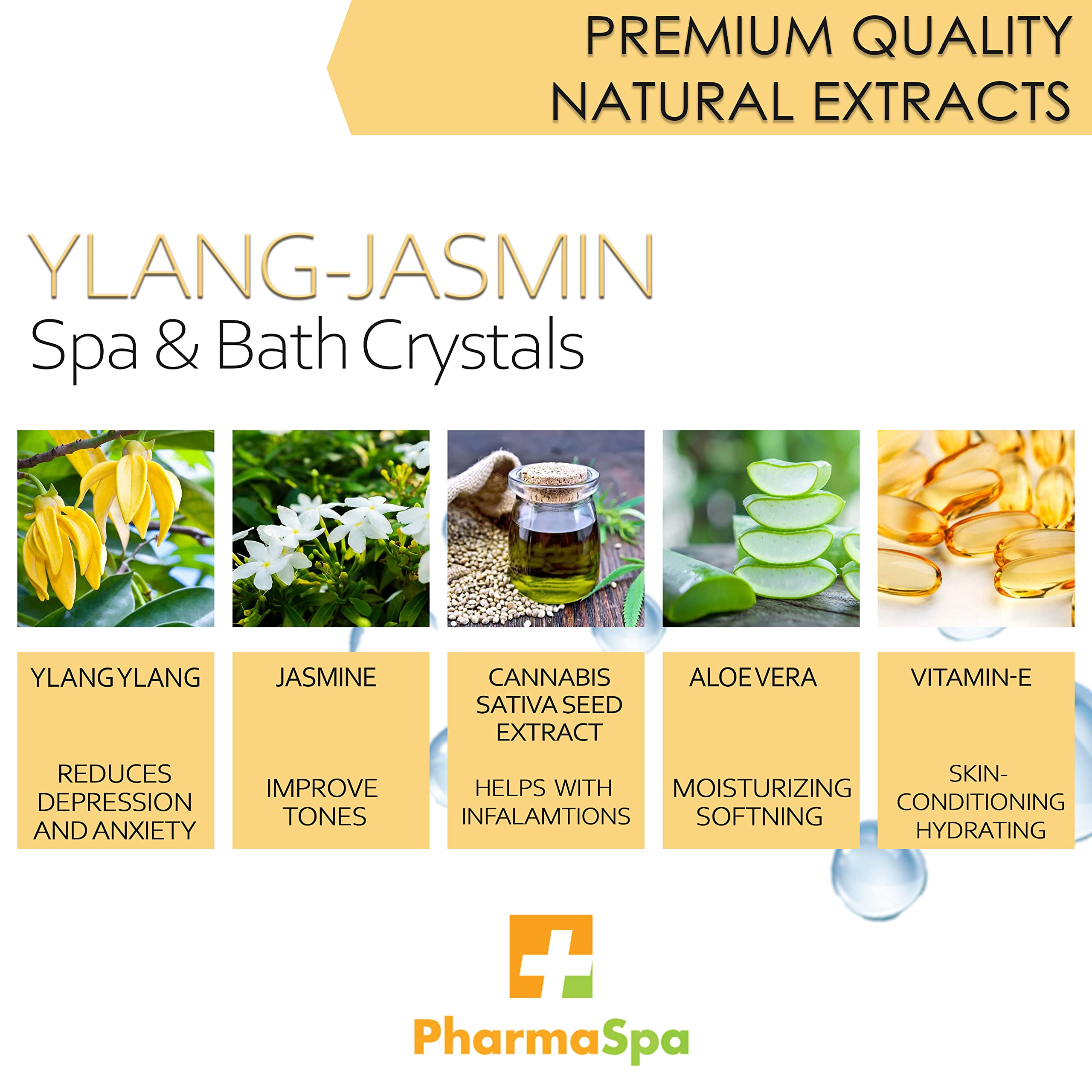 Sels de bain et cristaux de spa aux graines de chanvre et extraits entièrement naturels – 385 g/13 oz – Sel de bain Epsom pour l'aromathérapie et la relaxation dans les bains à remous – Sans gluten, sans parabènes, non testé sur les animaux