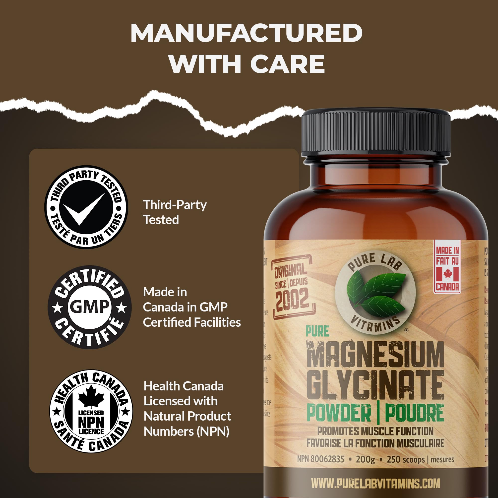 Pure Lab Vitamins Magnésium Glycinate Poudre 200g Pot | 165 mg par mesurette