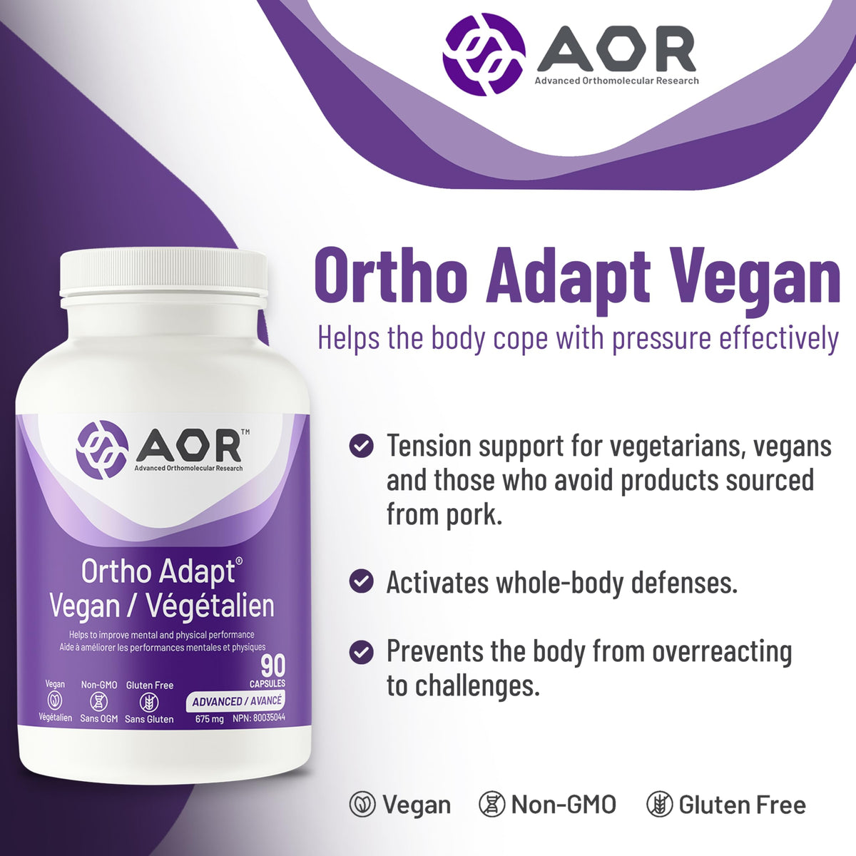 AOR Ortho Adapt Vegan, Ashwagandha, Vitamin C, Energy Support, 90 Capsules