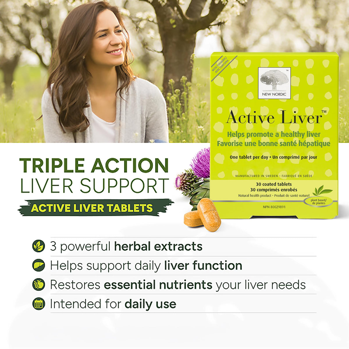 New Nordic Active Liver Vegan Tablets, Plant-Based Liver Support with Milk Thistle, Artichoke & Turmeric for Enhanced Daily Vitality