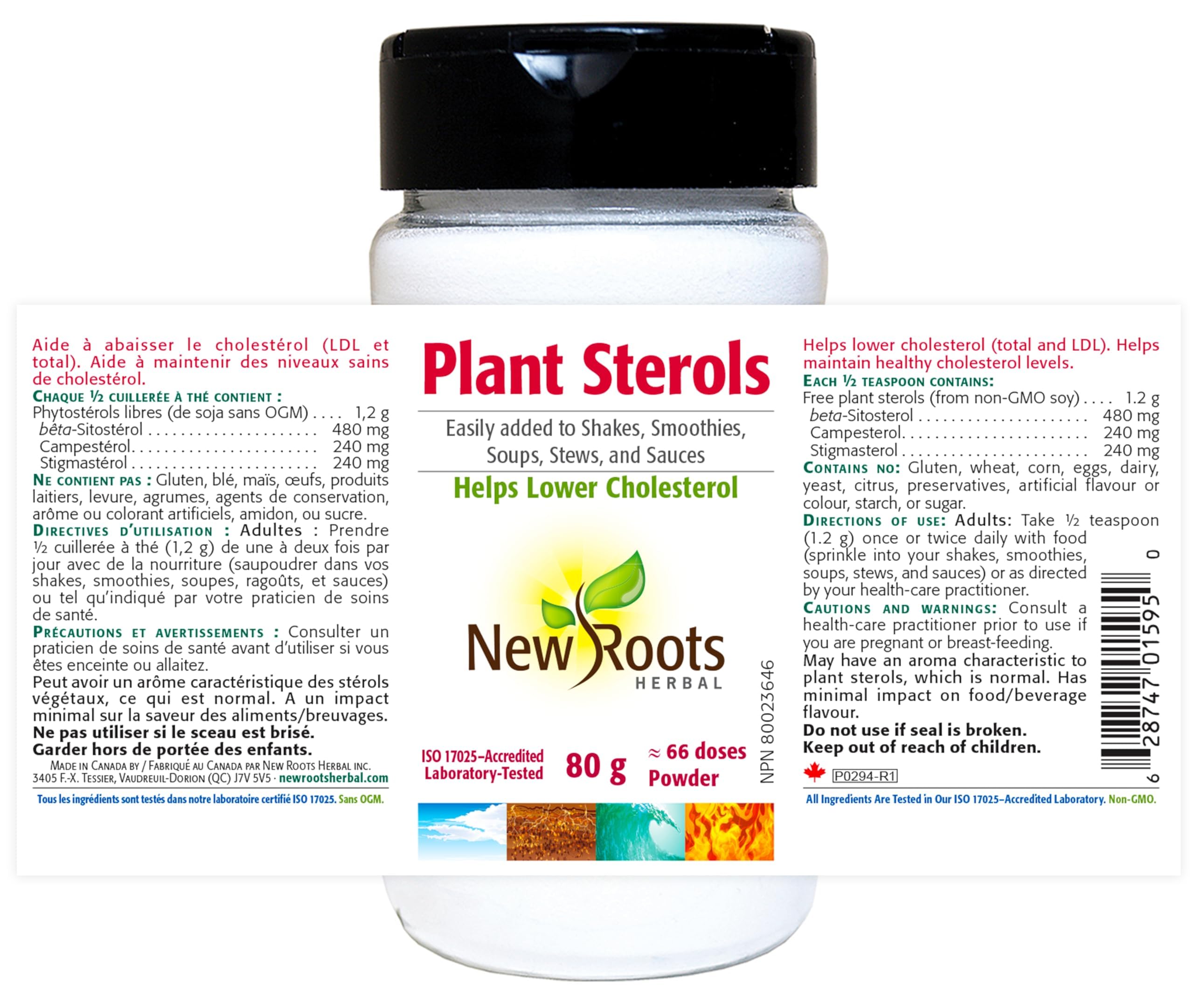 New Roots Herbal - Stérols végétaux, 80g Poudre 66 portions - Supplément pour Shakes, Smoothies, Soupes, Ragoûts, Sauces pour pâtes, Cuisine - Comprend du bêta-sitostérol et des stanols - Soutient les objectifs nutritionnels