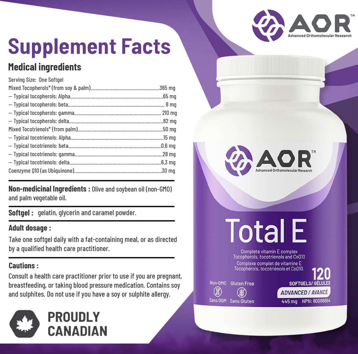 AOR Total E Softgels, 8 Forms of Vitamin E, 120 Softgels, 120-Day Supply