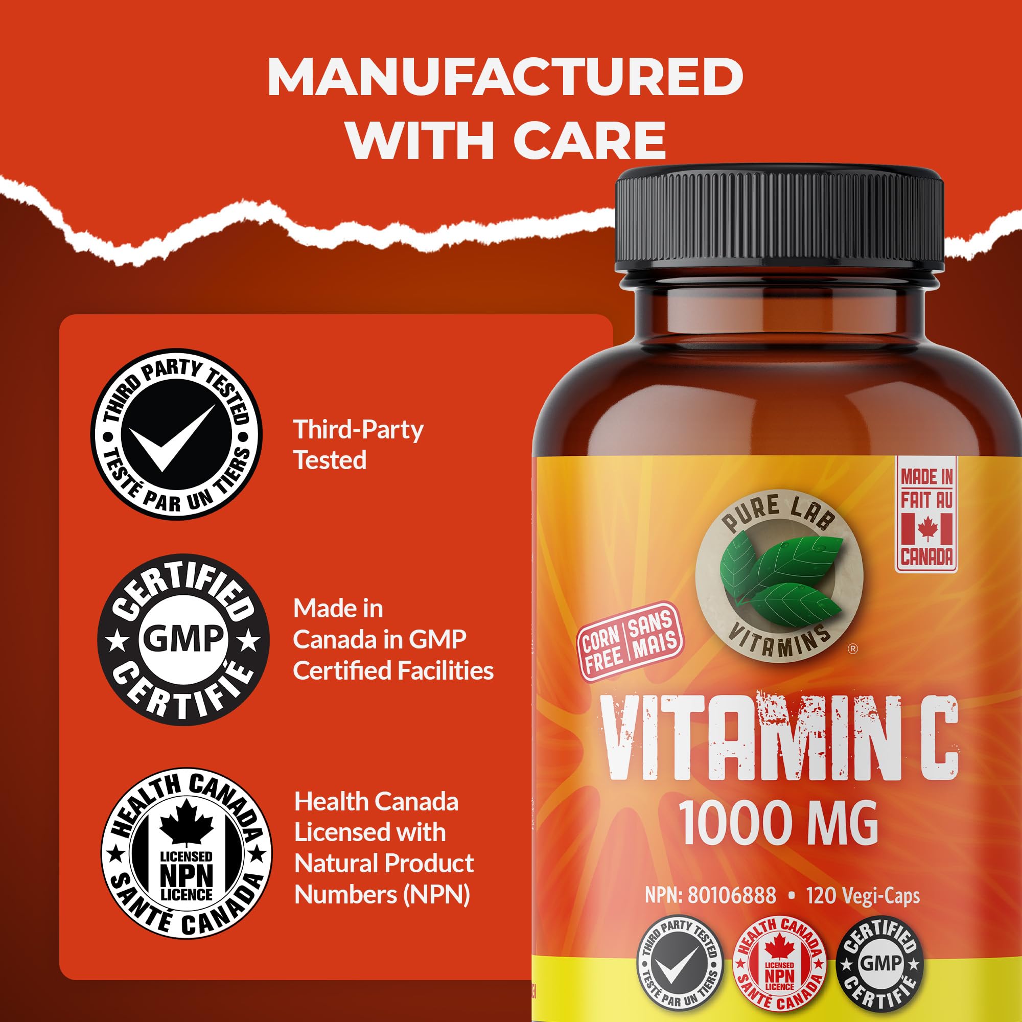 Pure Lab Vitamins - Vitamine C 1000 mg sans maïs - 120 gélules végétales