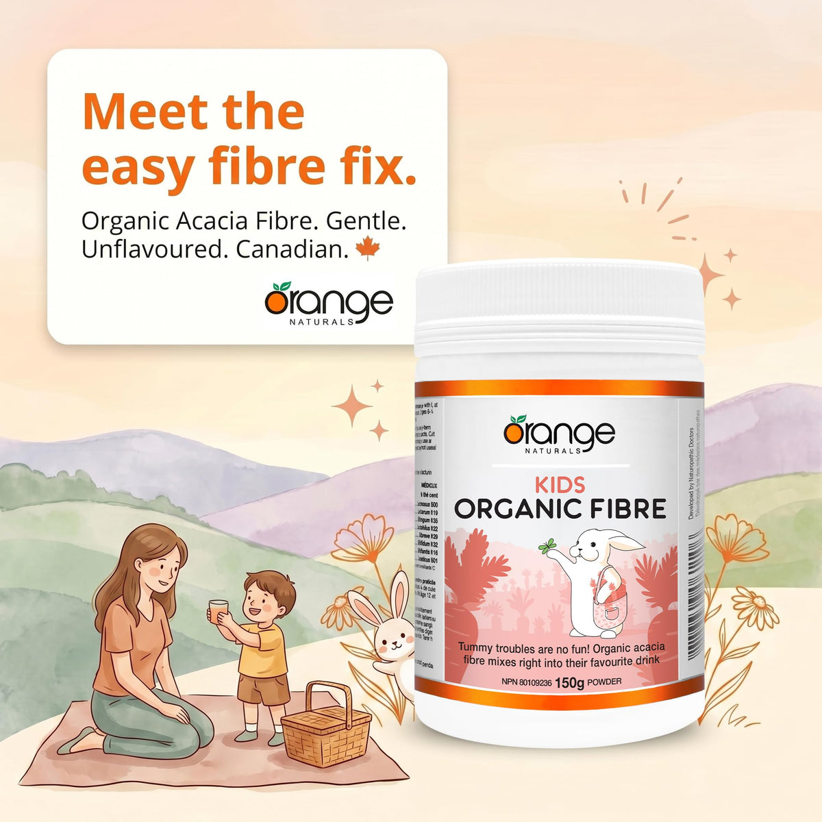 Orange Naturals Kids Organic Fibre Powder, Dissolves Easily, 5g Fibre, 150g