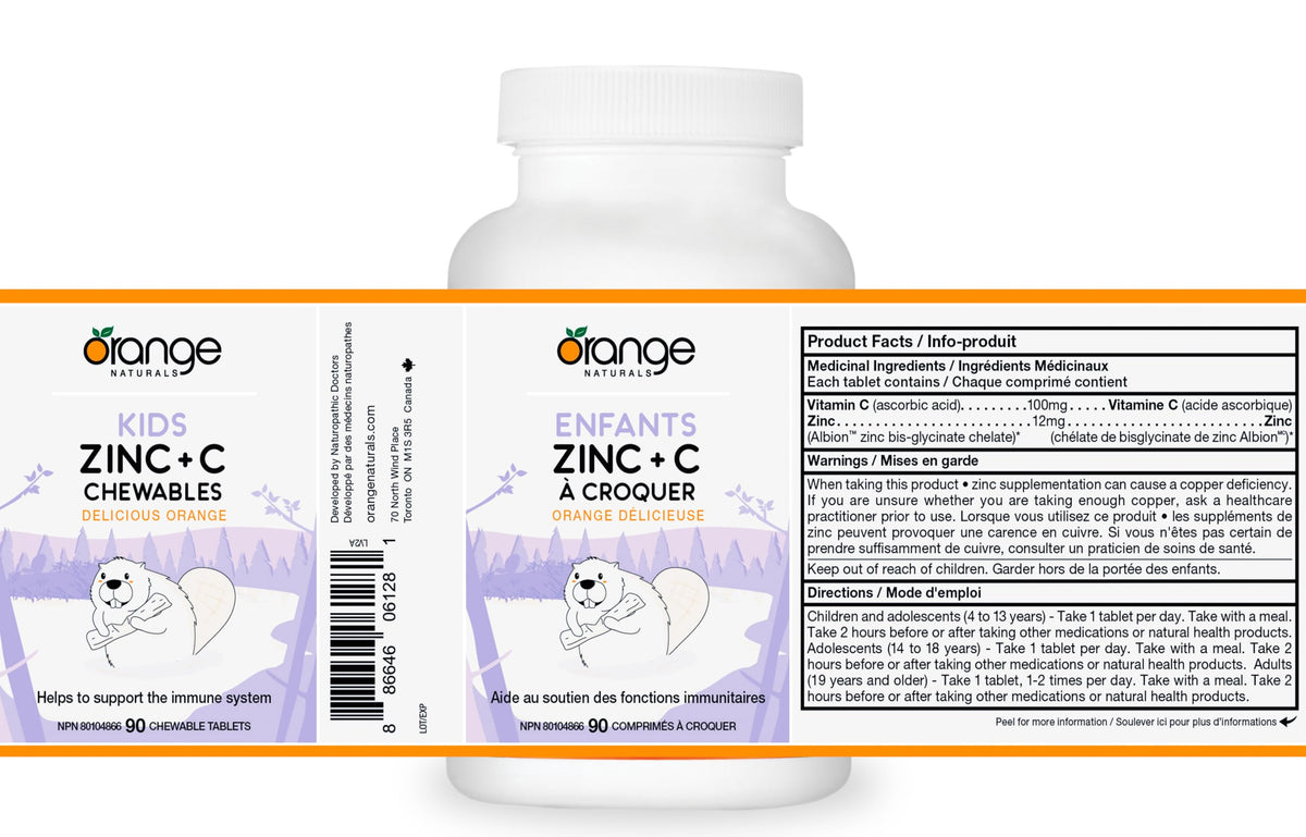 Orange Naturals Kids Zinc & Vitamin C Chewables, Orange, 90 Day Supply