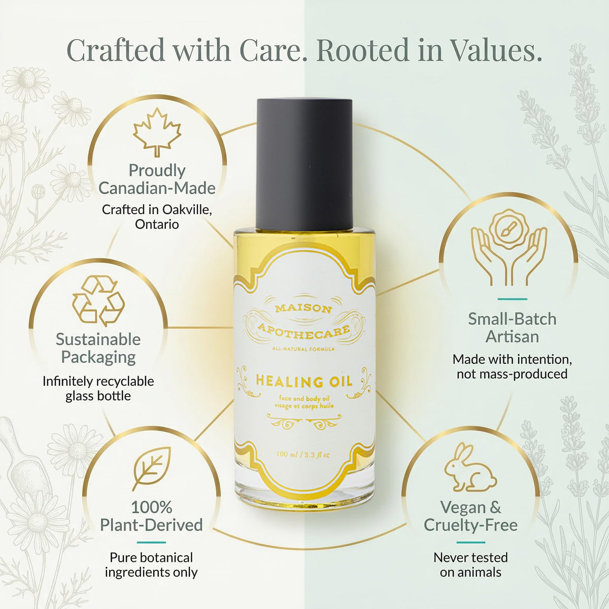 Maison Apothecare Healing Oil Grande 100ml, Multi-Use Avocado, Argan & Neroli, Botanical Blend for Face, Body & Hair, Lightweight Canadian-Made Moisturizer